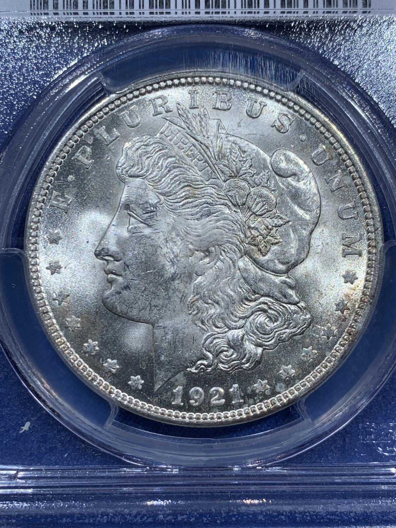 《竞宝斋》第360场 周日，周一  2场连拍 （全场包邮） PCGS MS63 美国1921年摩根1美元银币 性价比之选