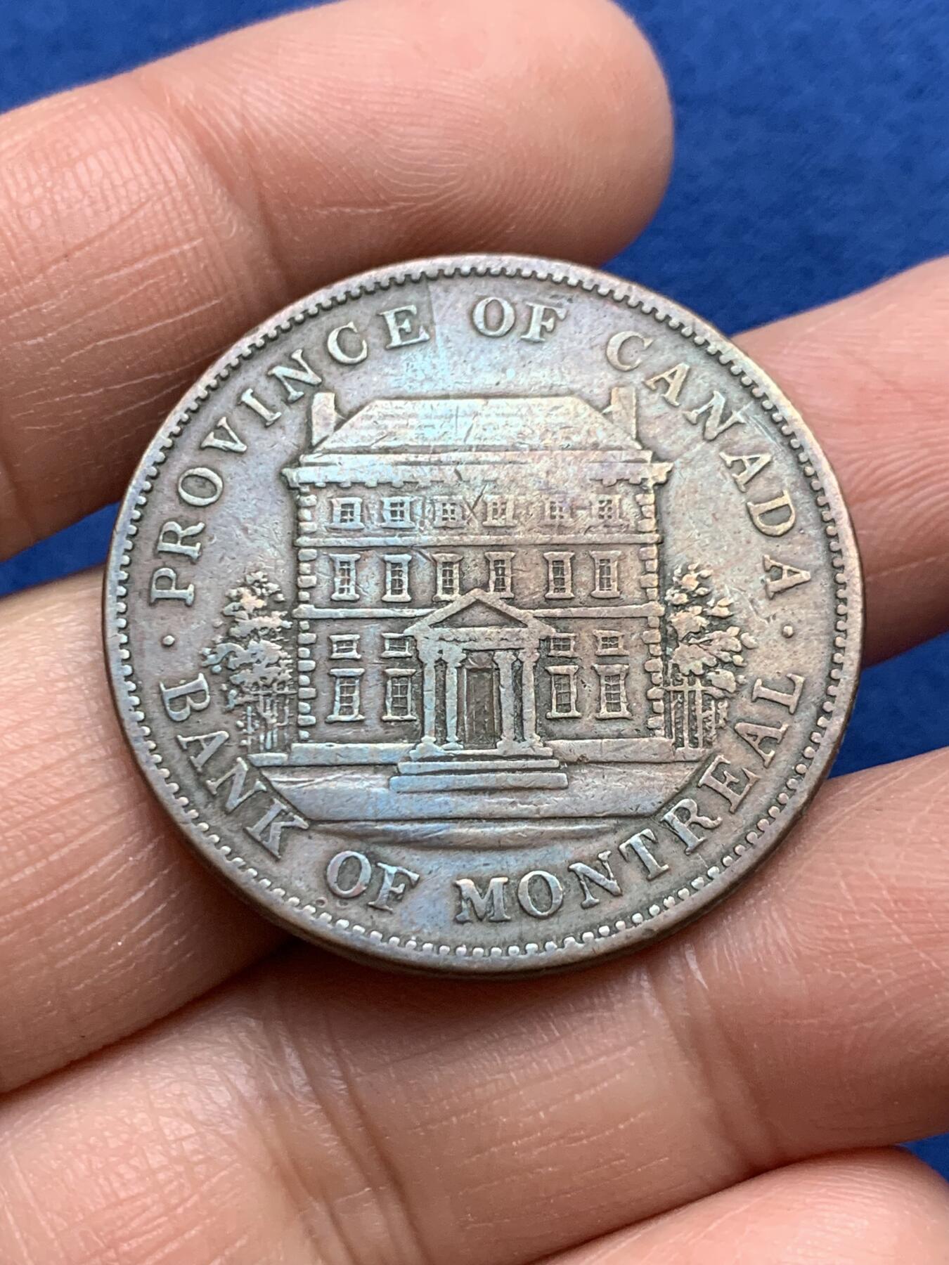 《竞宝斋》第360场 周日，周一  2场连拍 （全场包邮） 加拿大1842年下加拿大蒙特利尔银行1便士代币Token铜币，少见品种，克劳斯目录收录