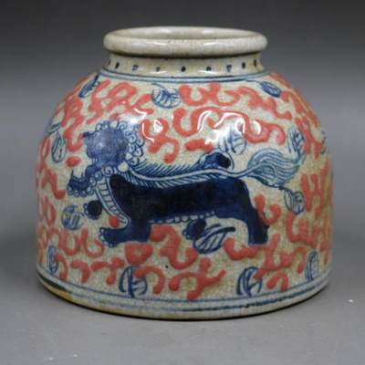 颜紫熹品牌严选民间收藏品第6期 - 清代中晚期手工青花釉里红缠枝麒麟纹水洗（存疑）