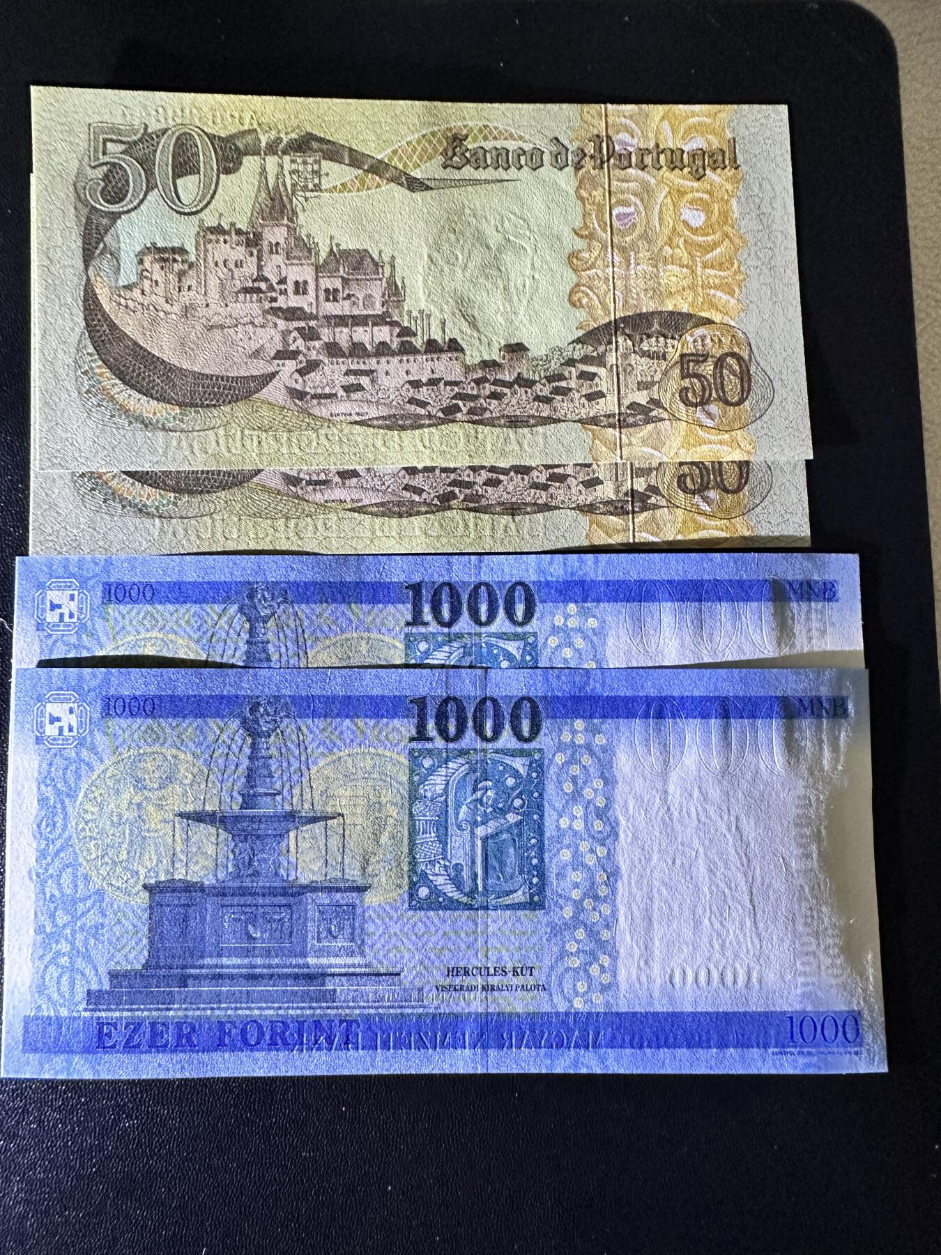 《外钞收藏家》第四百九十九期 葡萄牙50两张连号+匈牙利1000两张连号 四张一起 全新UNC