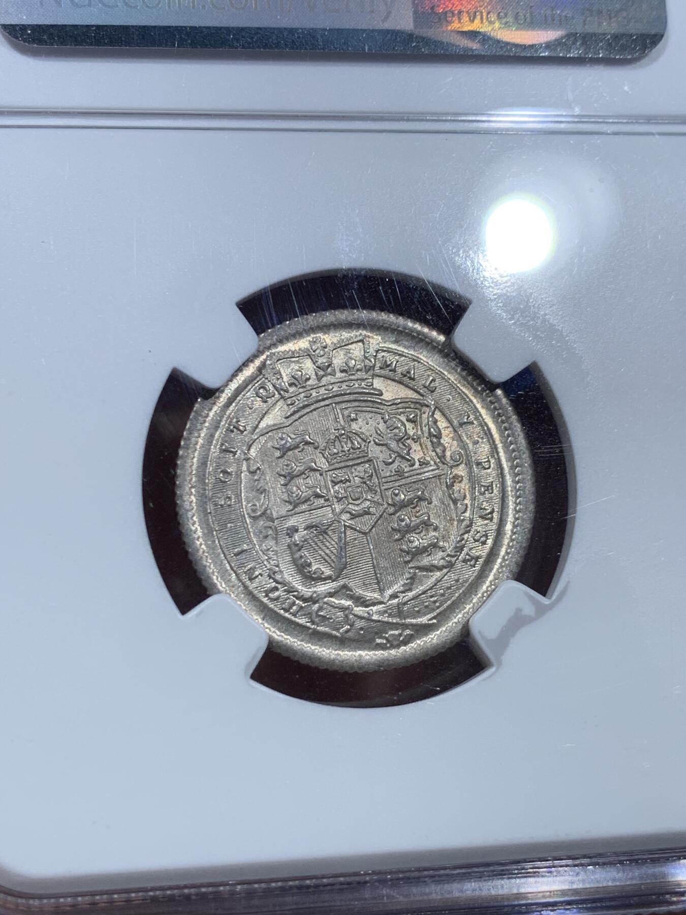 《竞宝斋》第361场 周日，周一  2场连拍 （全场包邮） NGC MS64 英国 1817年 乔治三世 1先令银币