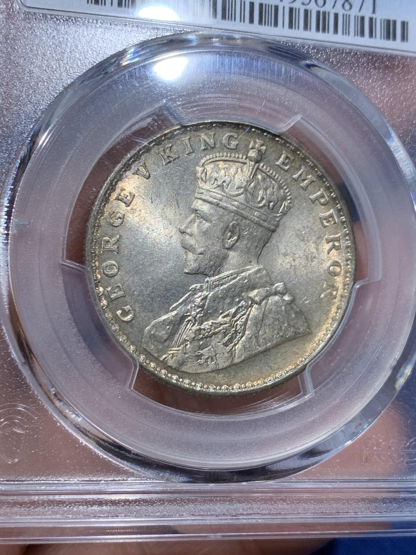 《竞宝斋》第361场 周日，周一  2场连拍 （全场包邮） PCGS MS64 英属印度 1918年 乔治五世 1卢比 银币