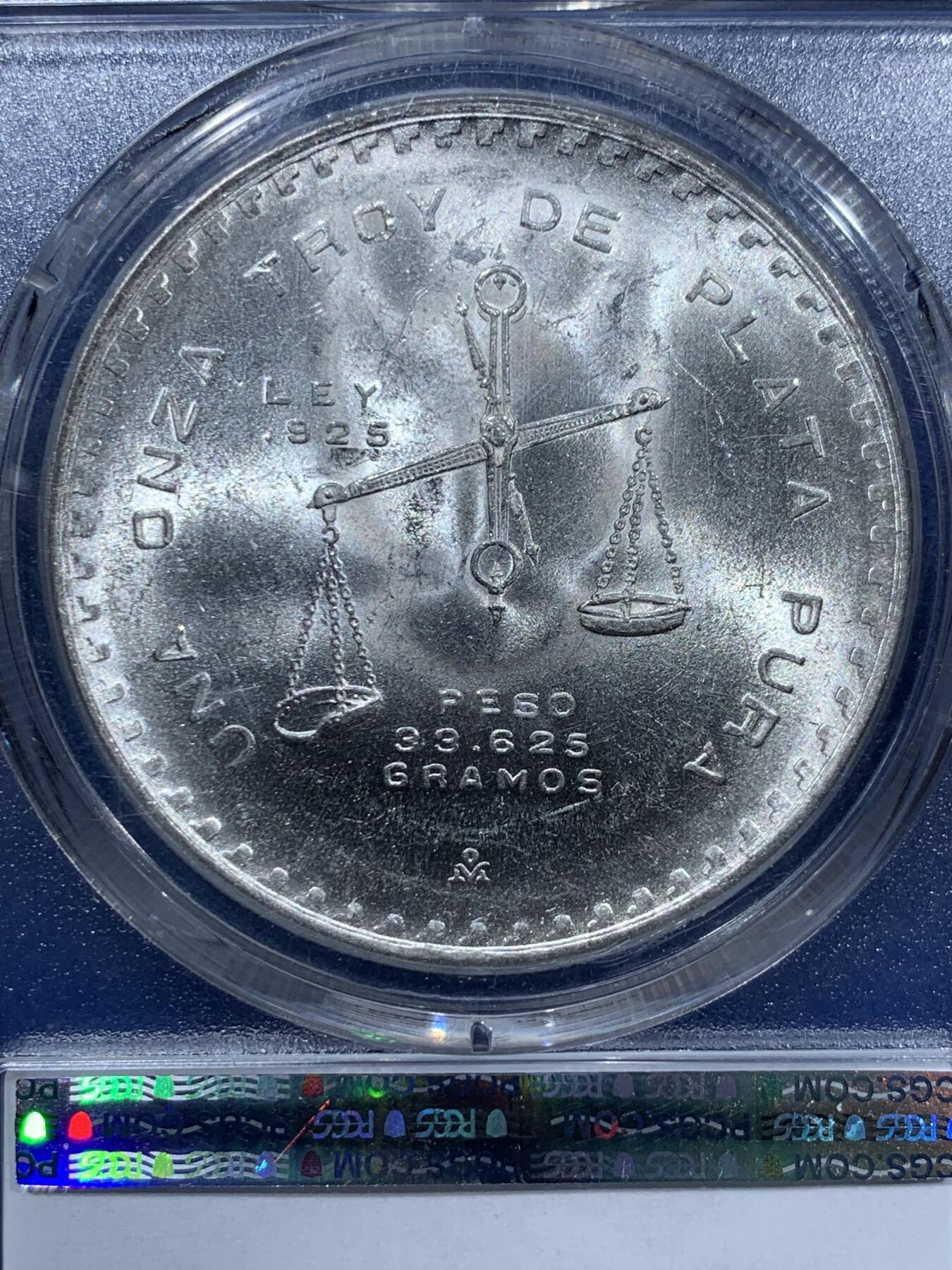 《竞宝斋》第361场 周日，周一  2场连拍 （全场包邮） PCGS MS63 墨西哥1980年天平铸币机一盎司大银币