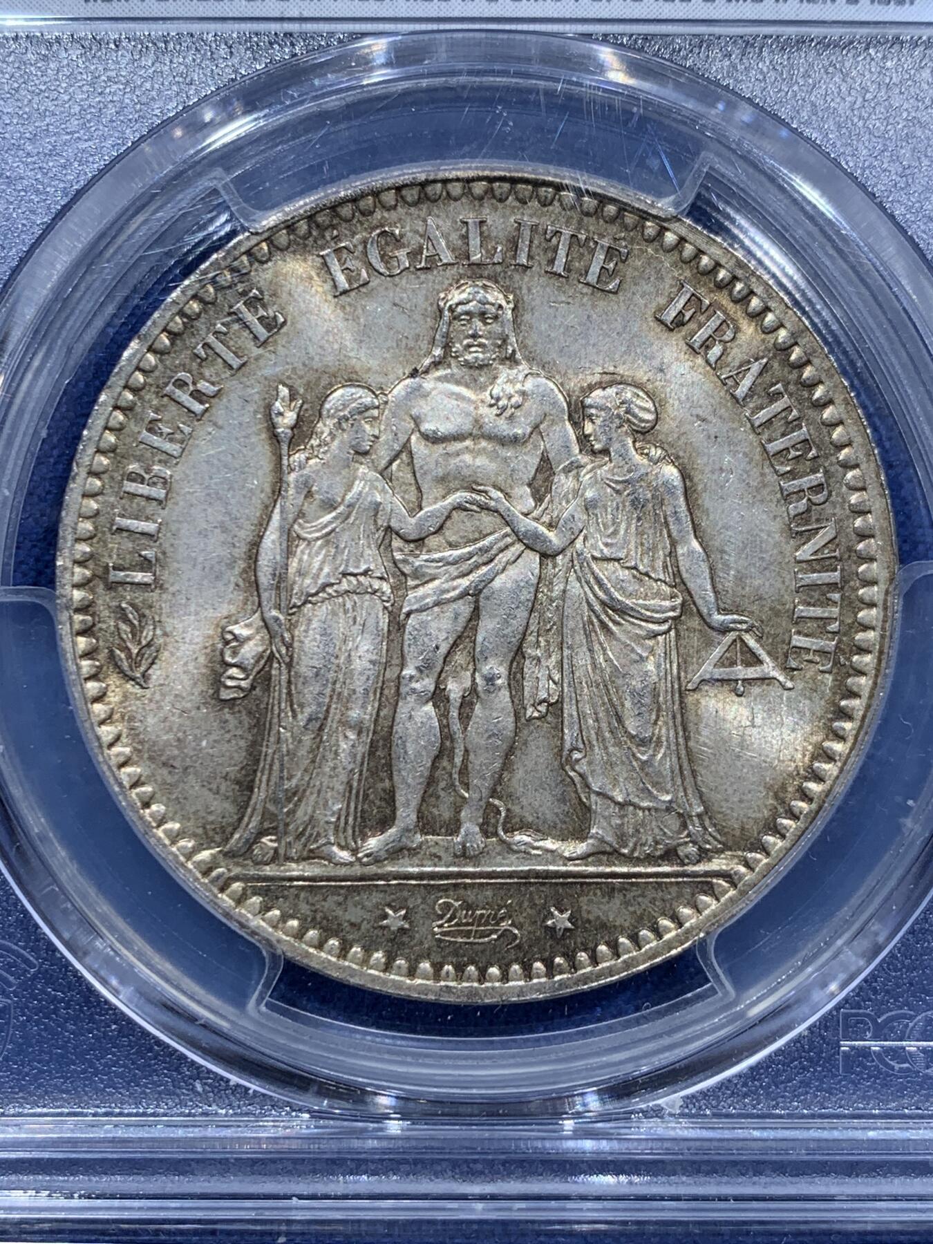 《竞宝斋》第361场 周日，周一  2场连拍 （全场包邮） PCGS MS64 法国1876年大力神5法郎银币