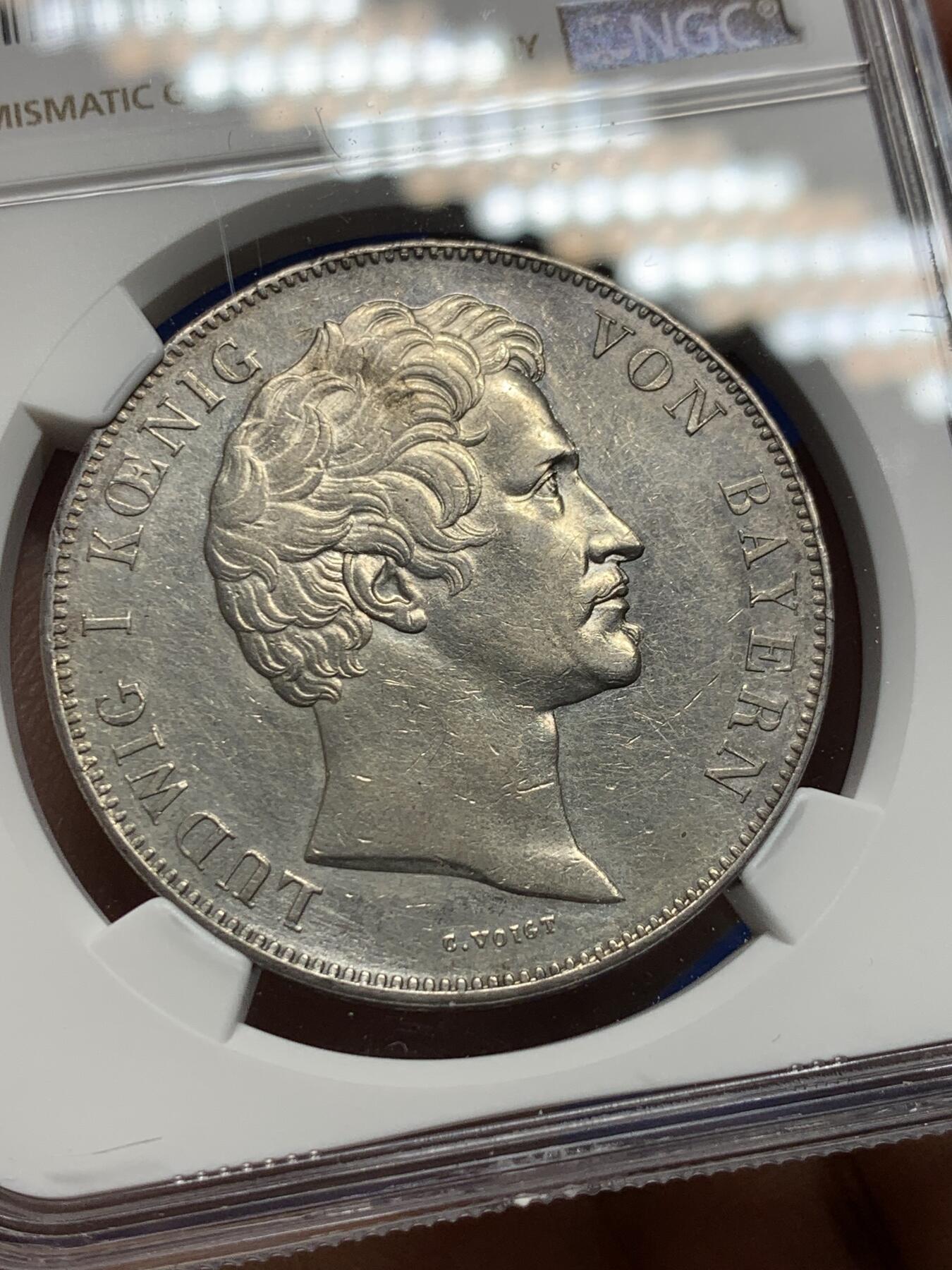 《竞宝斋》第361场 周日，周一  2场连拍 （全场包邮） NGC AUD 德国 1841 巴伐利亚 路德维希一世 纪念 弗里德里希·里希特 2泰勒大银币