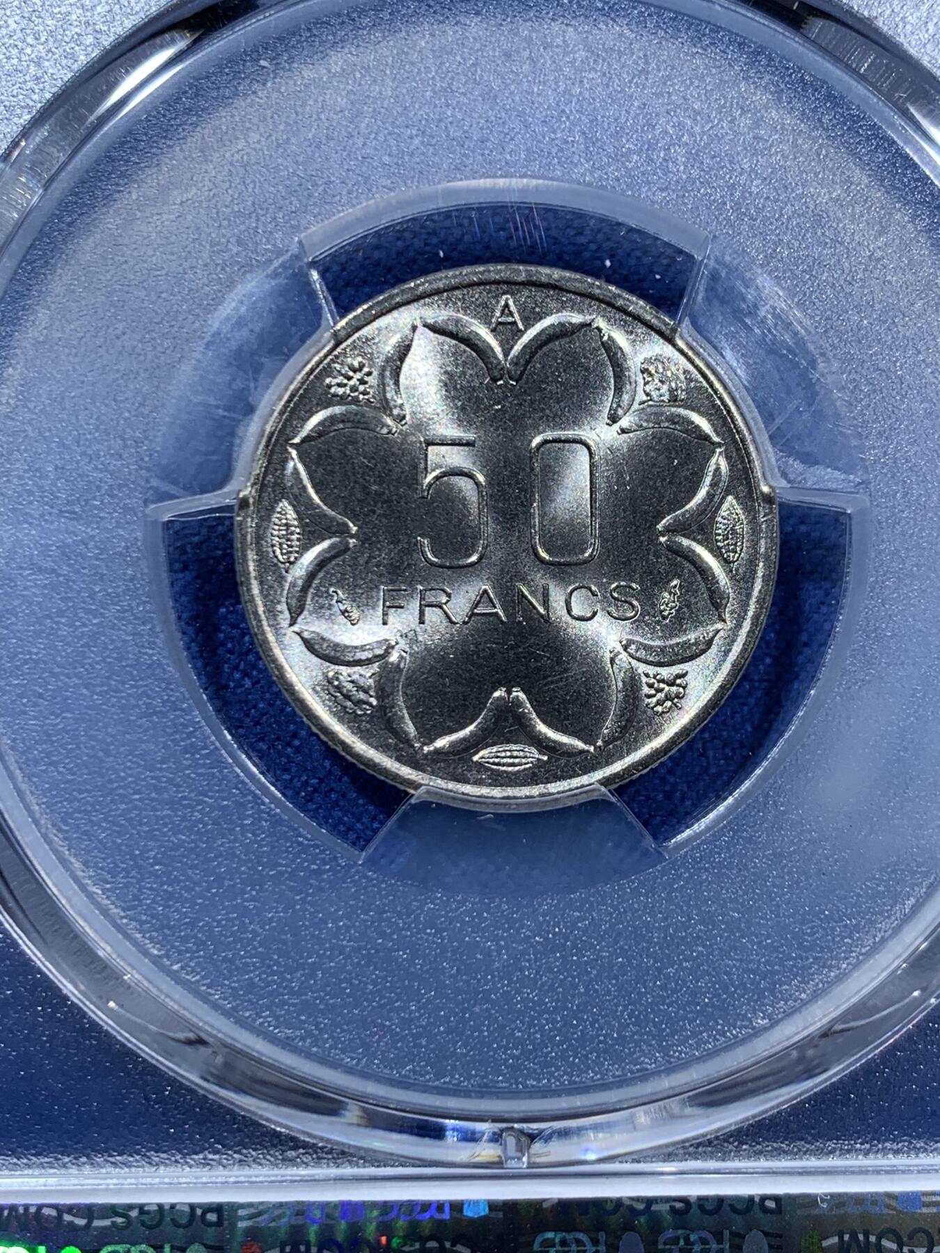 《竞宝斋》第361场 周日，周一  2场连拍 （全场包邮） PCGS MS68 季军分 超高分 1982A中非50法郎 爆光品相 68这个分数确实很少见 中非一直是比较热门的品种