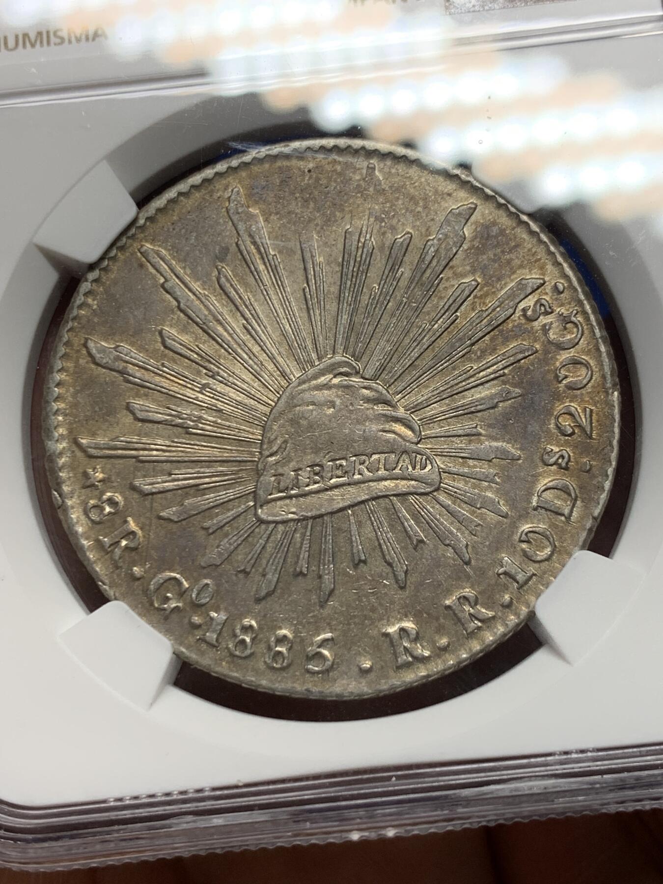 《竞宝斋》第361场 周日，周一  2场连拍 （全场包邮） NGC AU58 墨西哥1885年GO版鹰洋8R银币