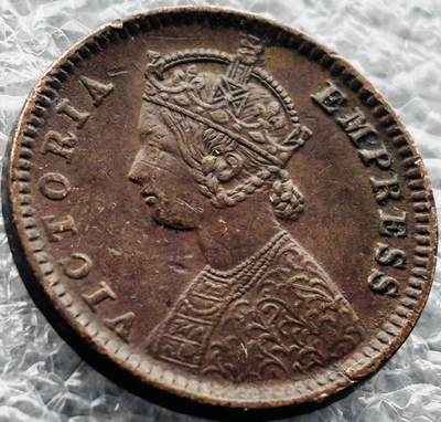 文馨钱币收藏第 229 场，英系铜币，国外回流古钱币 - 巧克力包浆美品 1885 年英属印度皇帝维多利亚女王 1/12 安娜铜币，包浆入眼舒服