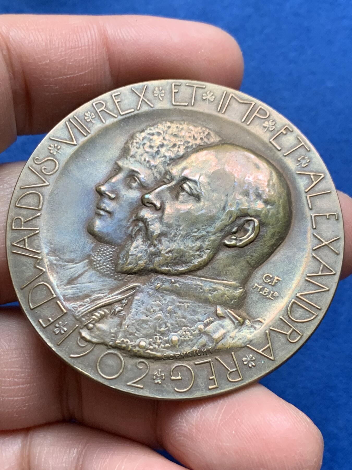《竞宝斋》第361场 周日，周一  2场连拍 （全场包邮） 英国1902年爱德华七世加冕大铜章，好品原盒，55克，51.6mm，品种少见。