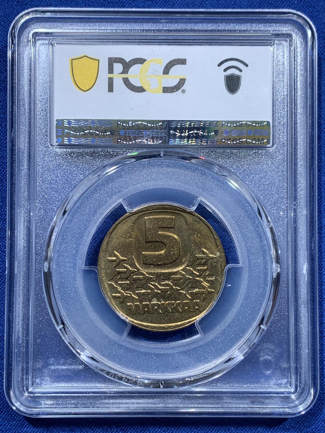 《竞宝斋》第361场 周日，周一  2场连拍 （全场包邮） PCGS MS65 芬兰1991年5马克破冰船，此品种好品很少见，唯一的冠军分！喜欢的不要错过了！