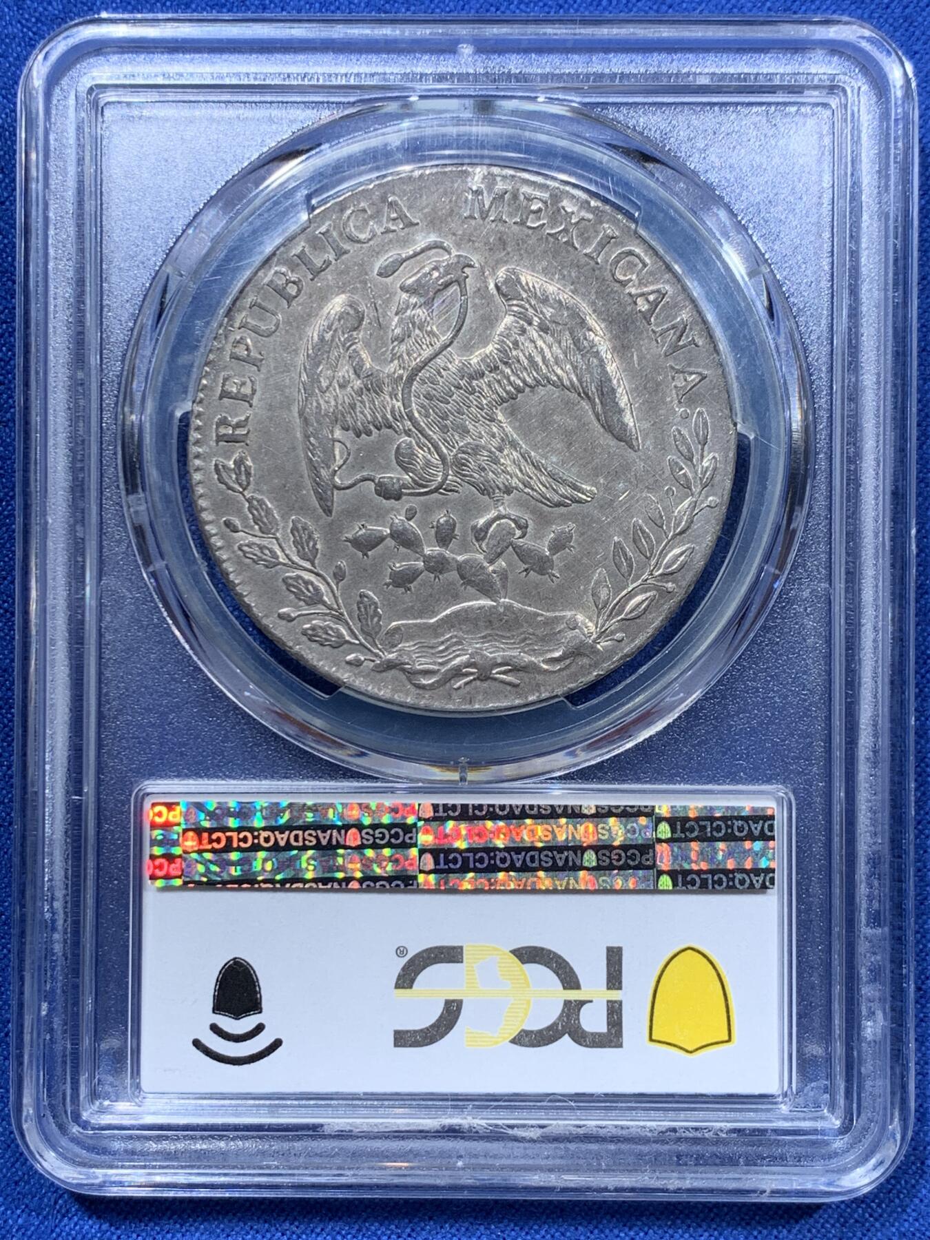 《竞宝斋》第361场 周日，周一  2场连拍 （全场包邮） PCGS AU58 墨西哥1896年GO RS版本花边鹰洋大银币，深打老鹰全羽毛，双面银灰包浆，同时镜面光度满满，性价比超高。