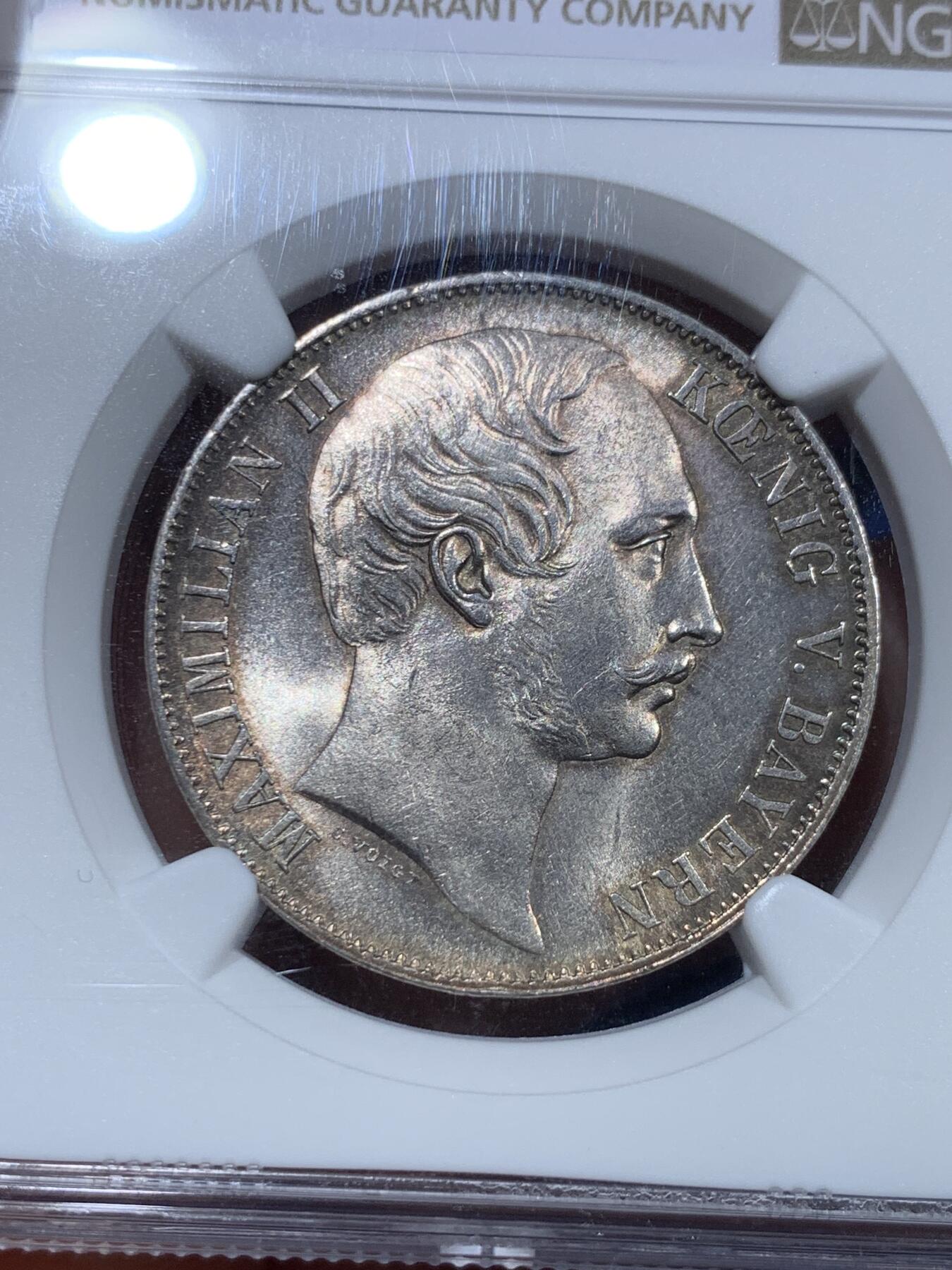 《竞宝斋》第361场 周日，周一  2场连拍 （全场包邮） 亚军分 NGC MS64 德国 1860 巴伐利亚 双狮泰勒银币 高分高细节 包浆纯正 收藏级状态