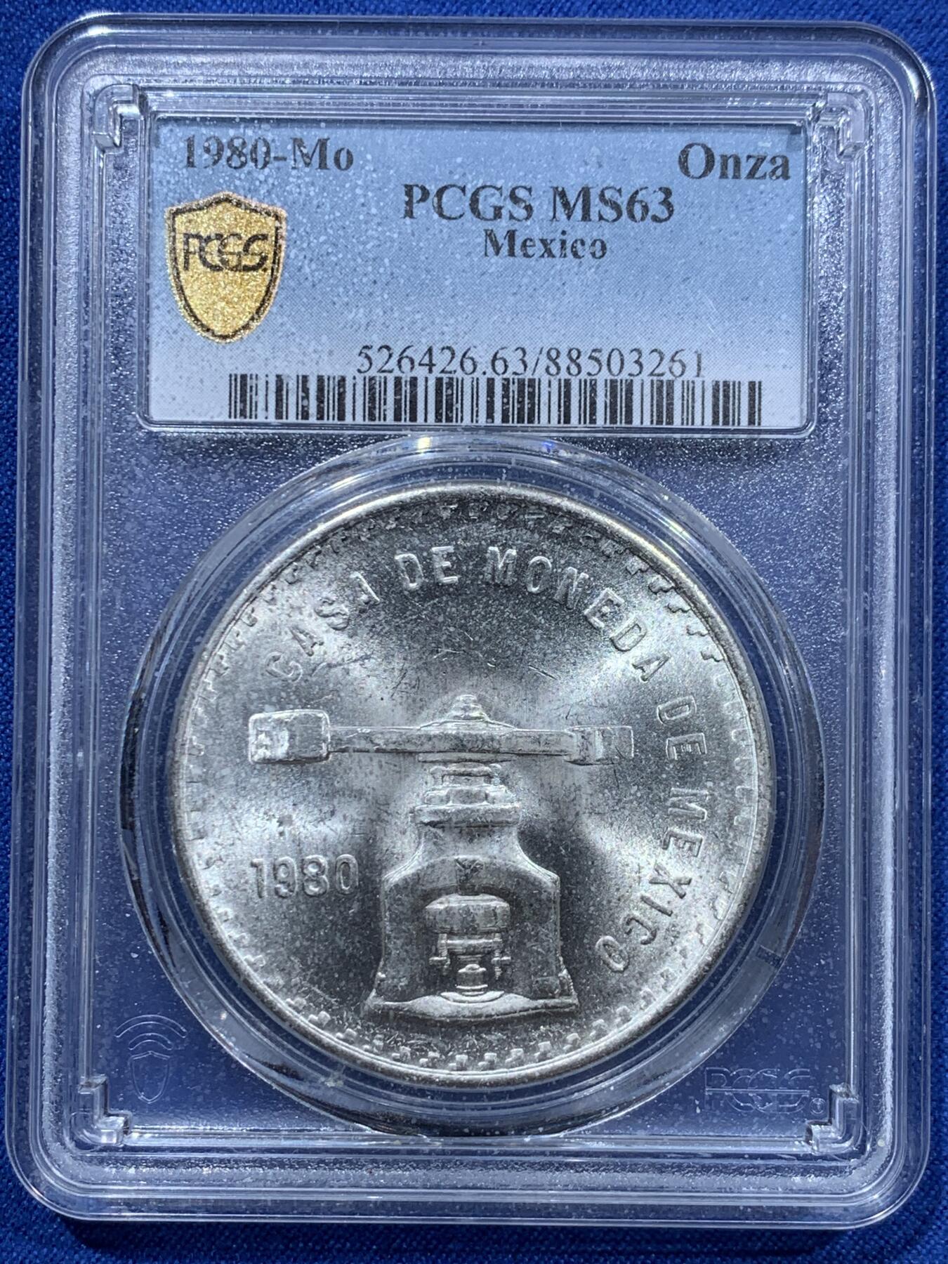 《竞宝斋》第361场 周日，周一  2场连拍 （全场包邮） PCGS MS63 墨西哥1980年天平铸币机一盎司大银币