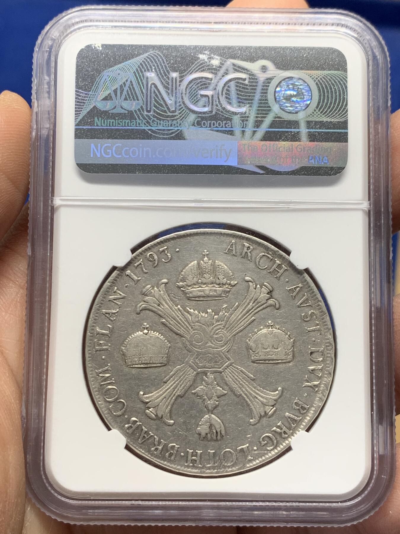 《竞宝斋》第361场 周日，周一  2场连拍 （全场包邮） NGC VFD 1793年意大利米兰伦巴第-维内蒂亚王国弗朗茨约瑟夫1泰勒大银币