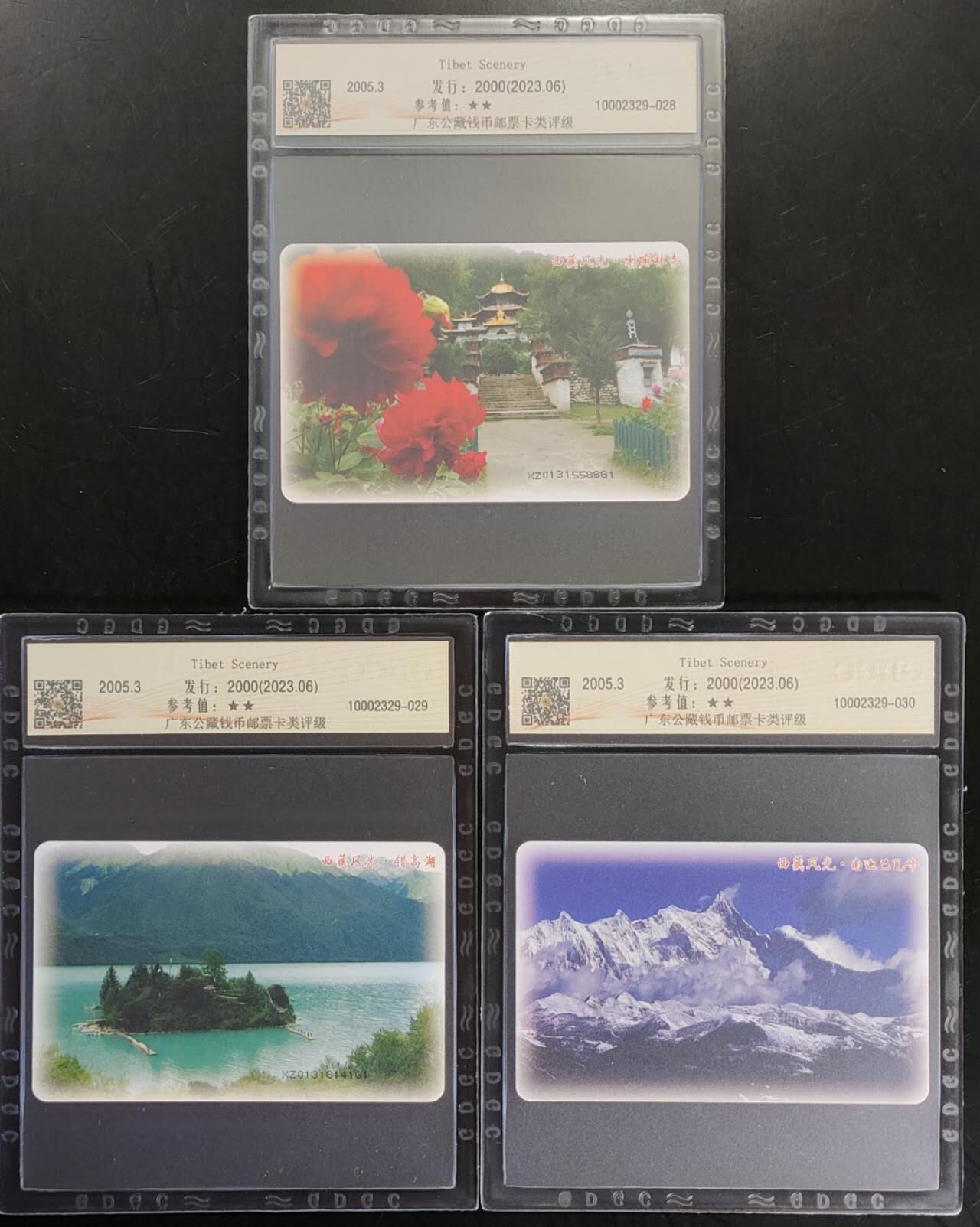 公藏第102期评级卡拍卖 电信IC卡（IC-NS3(05)   西藏林芝风光）3全原封套西藏版，公藏68分。公藏评级专业有卡号及防伪标。