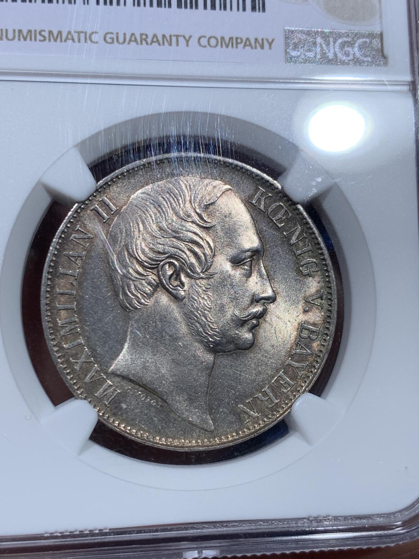 《竞宝斋》第361场 周日，周一  2场连拍 （全场包邮） 亚军分 NGC MS64 德国 1860 巴伐利亚 双狮泰勒银币 高分高细节 包浆纯正 收藏级状态