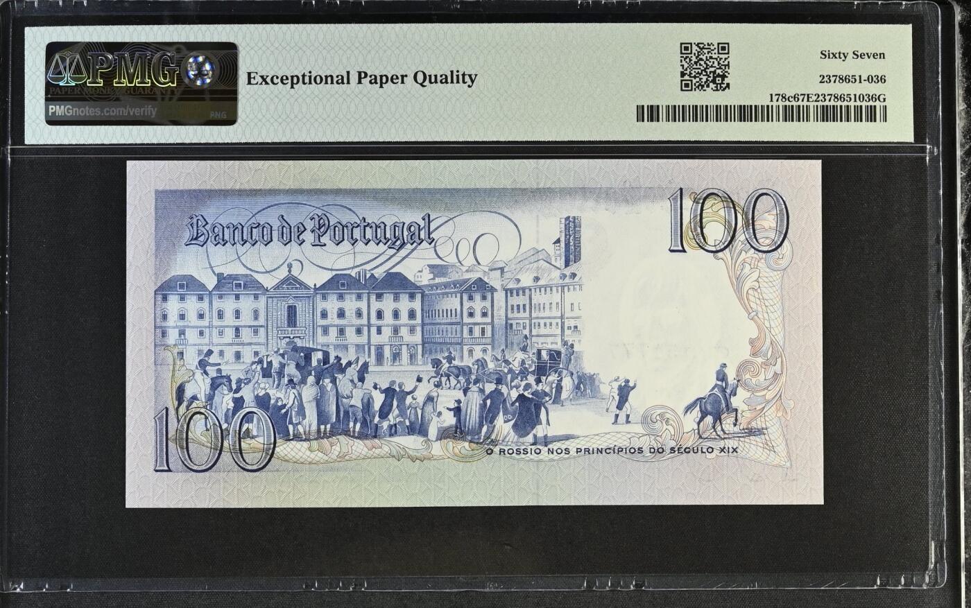 【Blue Auction】✨世界纸币精拍第629期【精】 【777豹子号】葡萄牙 1984年100埃斯库多 背面大场景 PMG67EPQ 高分