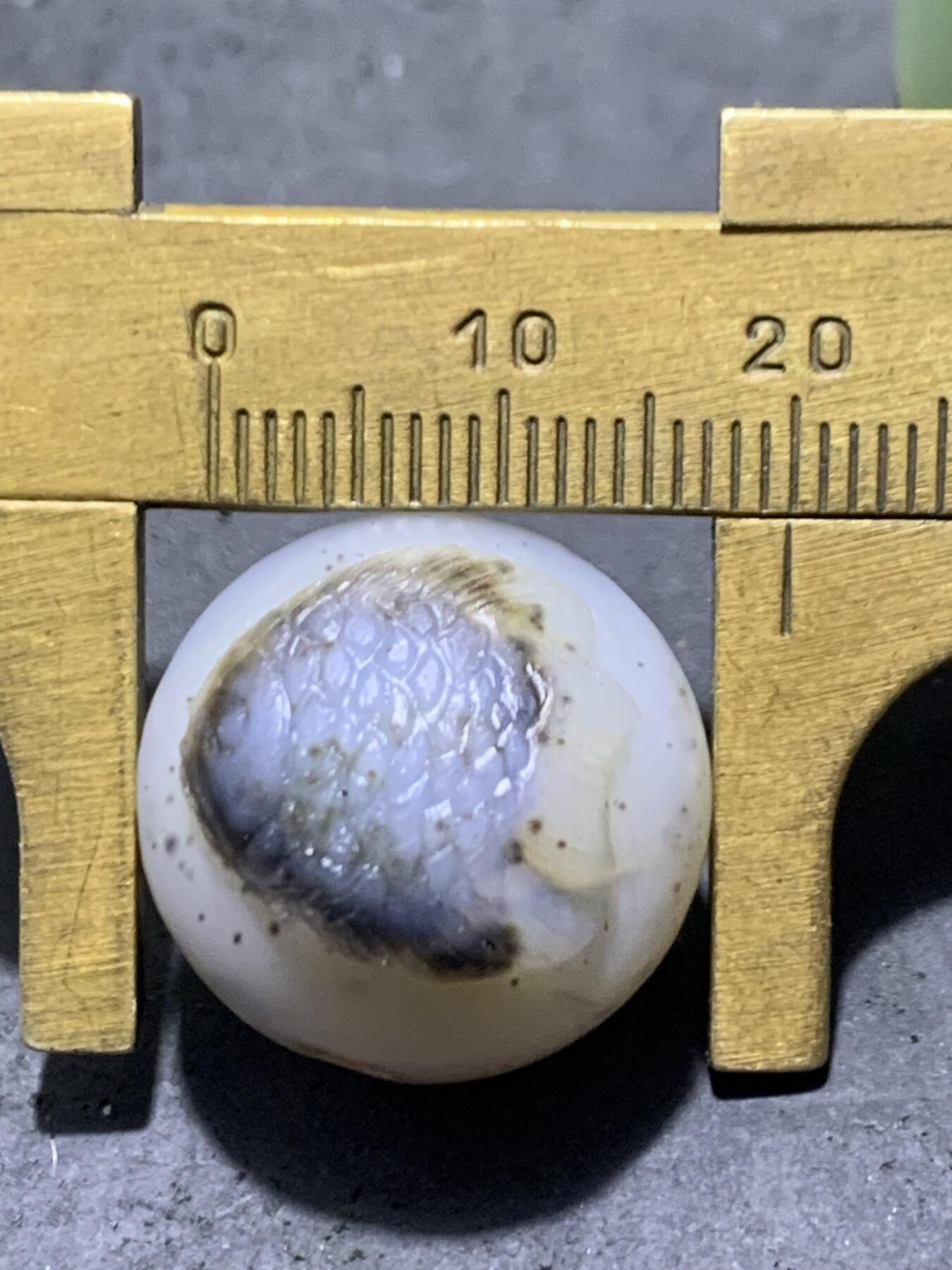 精美高玉化亚光水墨纹海洋玉髓手工俏色巧雕神仙鱼2.0圆珠一个