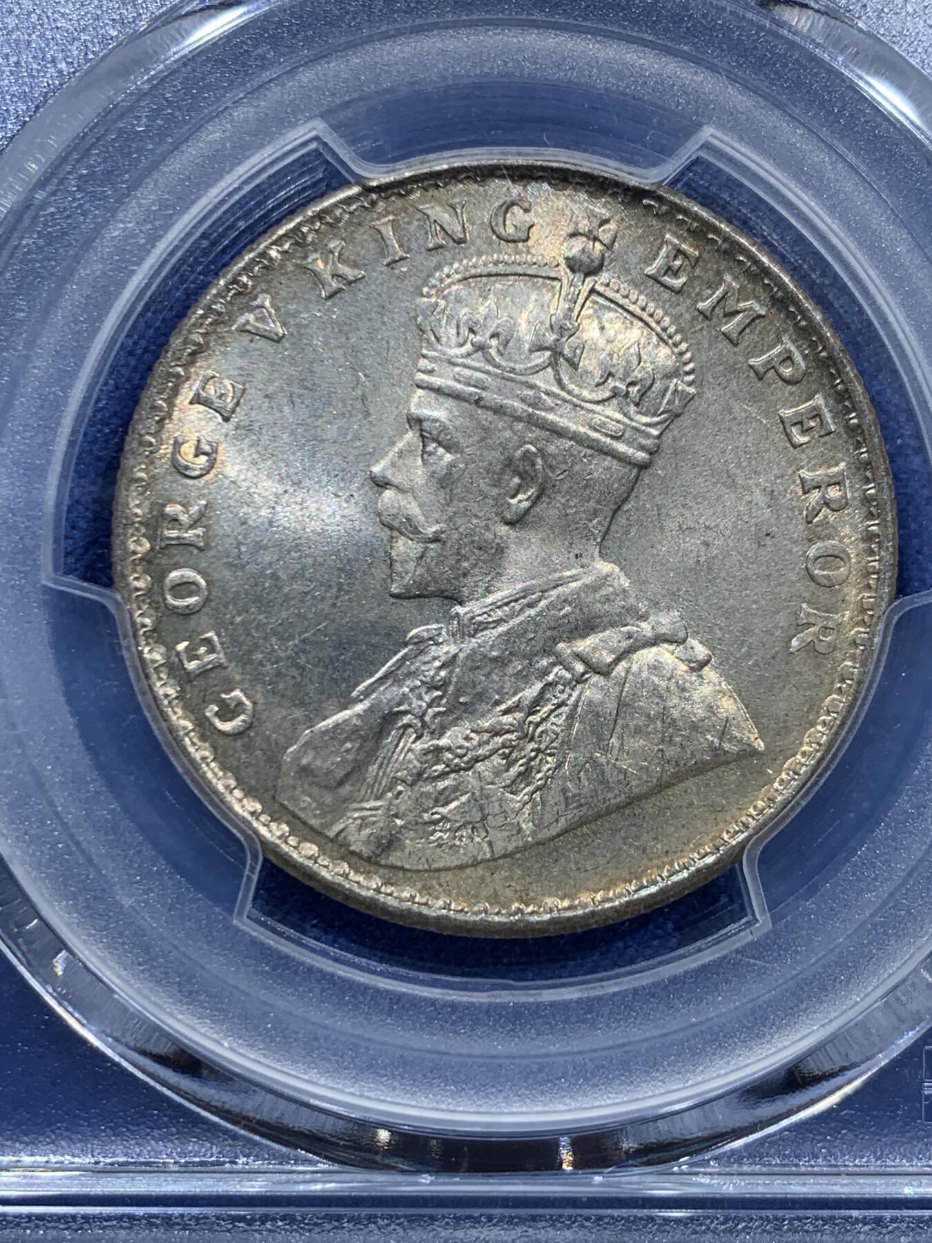 《竞宝斋》第361场 周日，周一  2场连拍 （全场包邮） PCGS MS64 英属印度 1918年 乔治五世 1卢比 银币