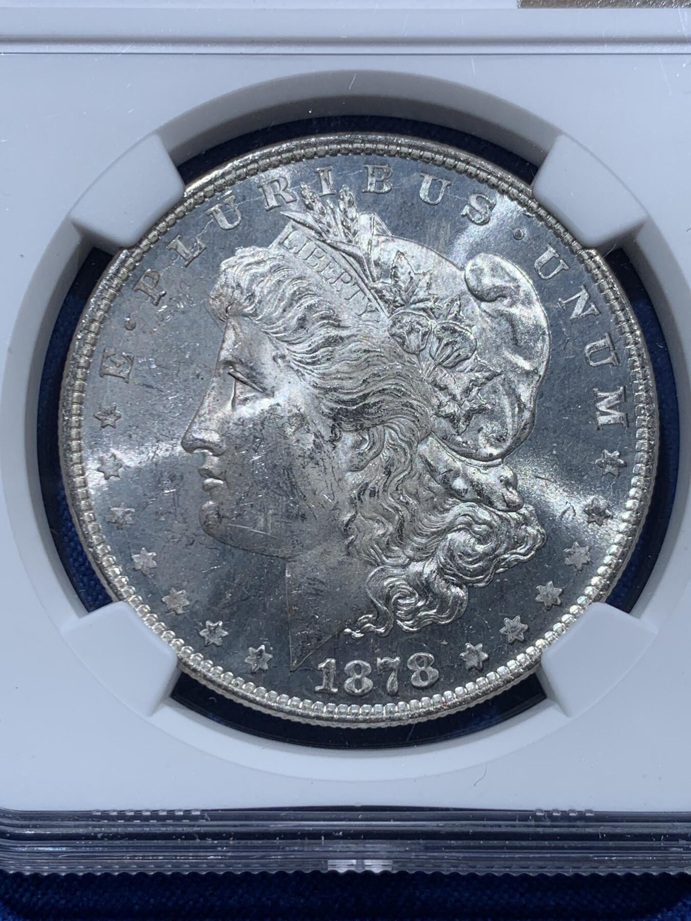 《竞宝斋》第361场 周日，周一  2场连拍 （全场包邮） NGC MS62 美国 1878-8TF 摩根首年八羽 名誉品