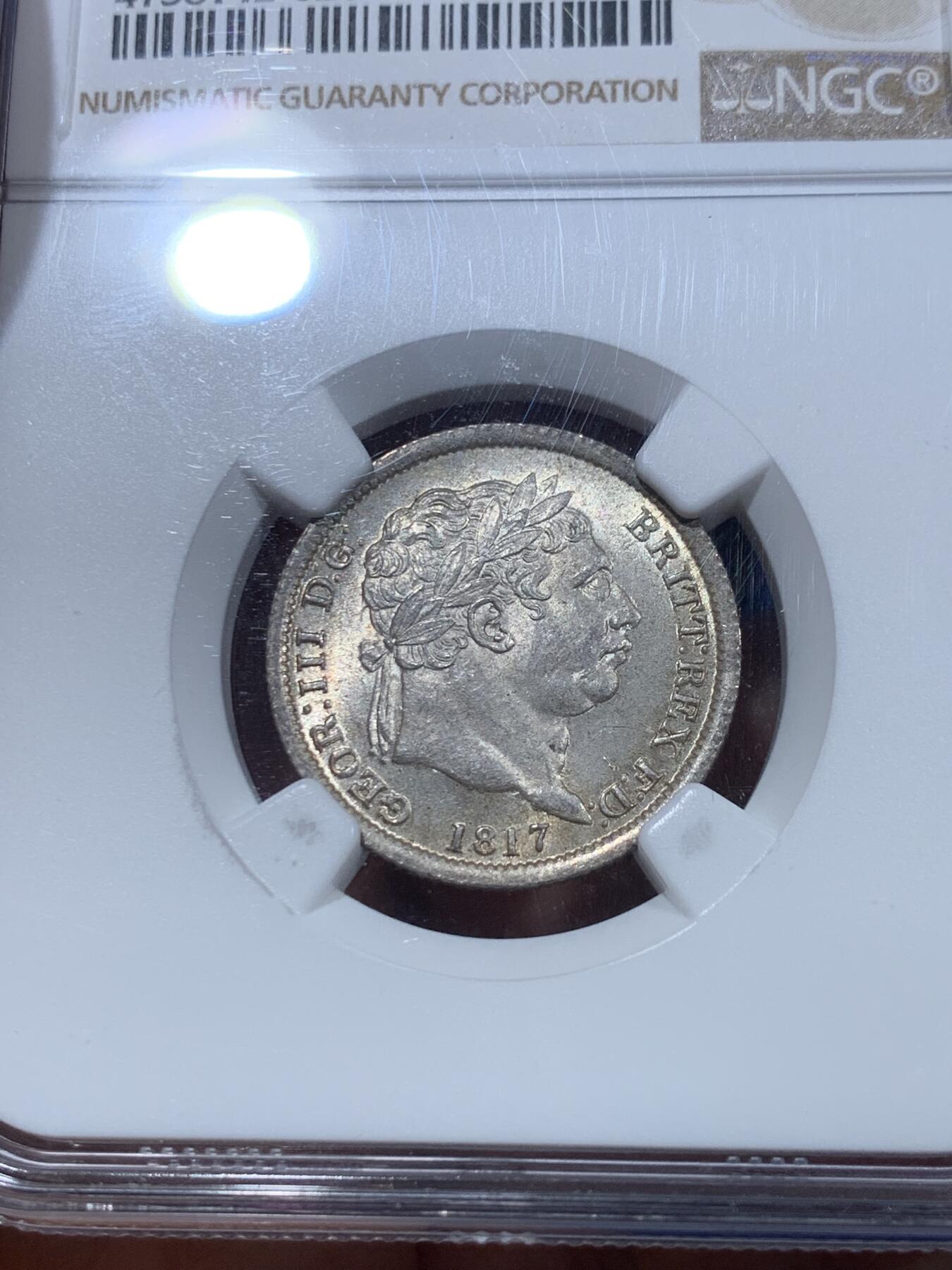 《竞宝斋》第361场 周日，周一  2场连拍 （全场包邮） NGC MS64 英国 1817年 乔治三世 1先令银币