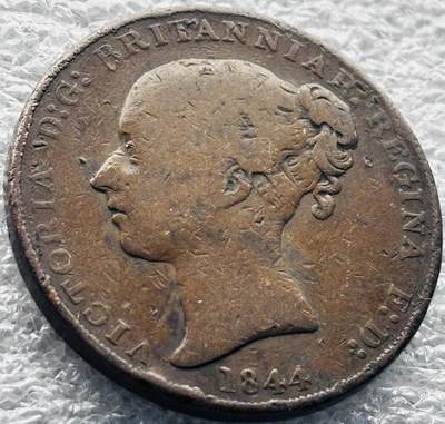 文馨钱币收藏第 229 场，英系铜币，国外回流古钱币 - 少见第一版 1844 年英属泽西 维多利亚女王 1/13 先令大铜币