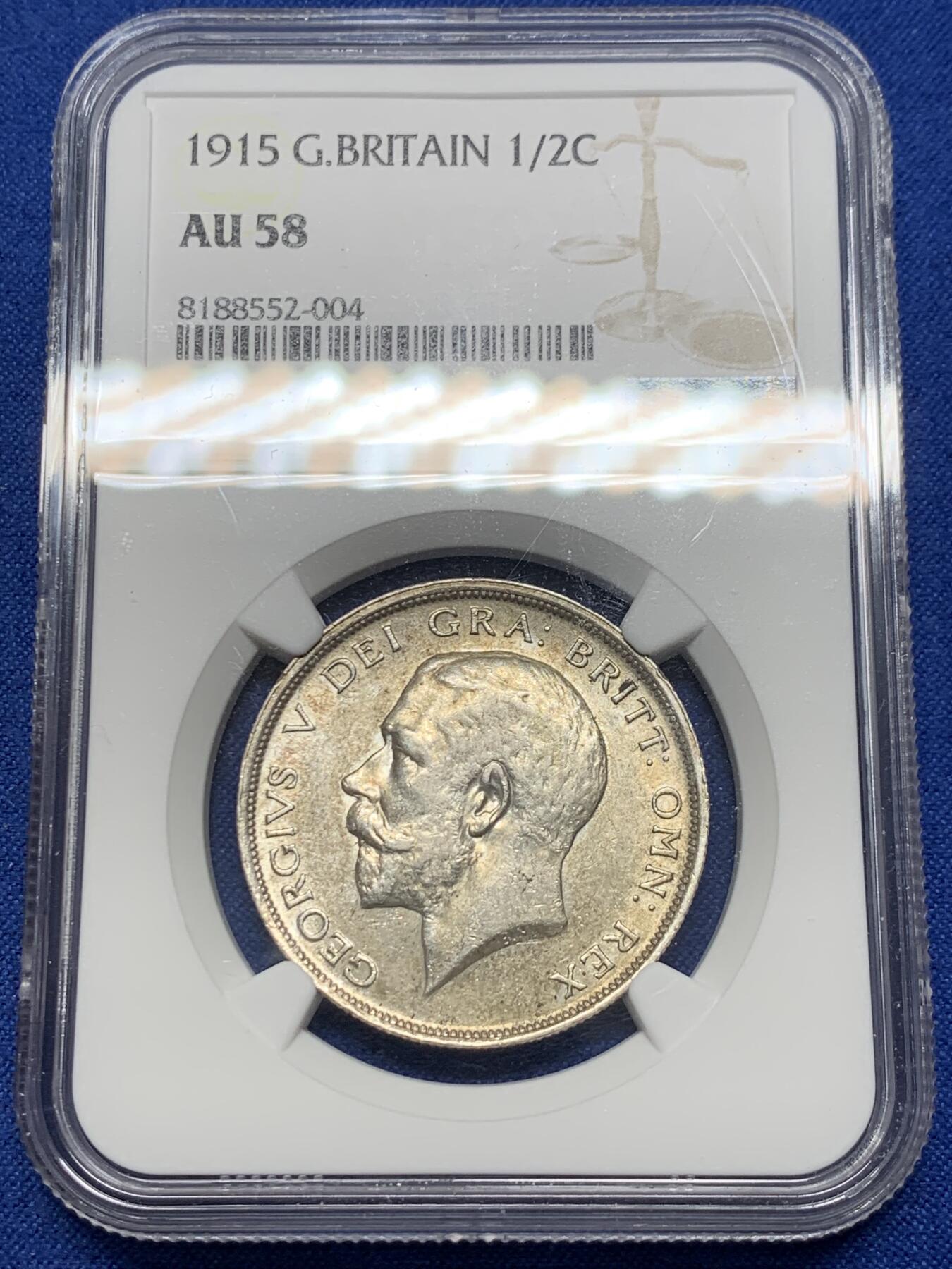《竞宝斋》第361场 周日，周一  2场连拍 （全场包邮） NGC AU58 英国1915乔五高银半克朗银币