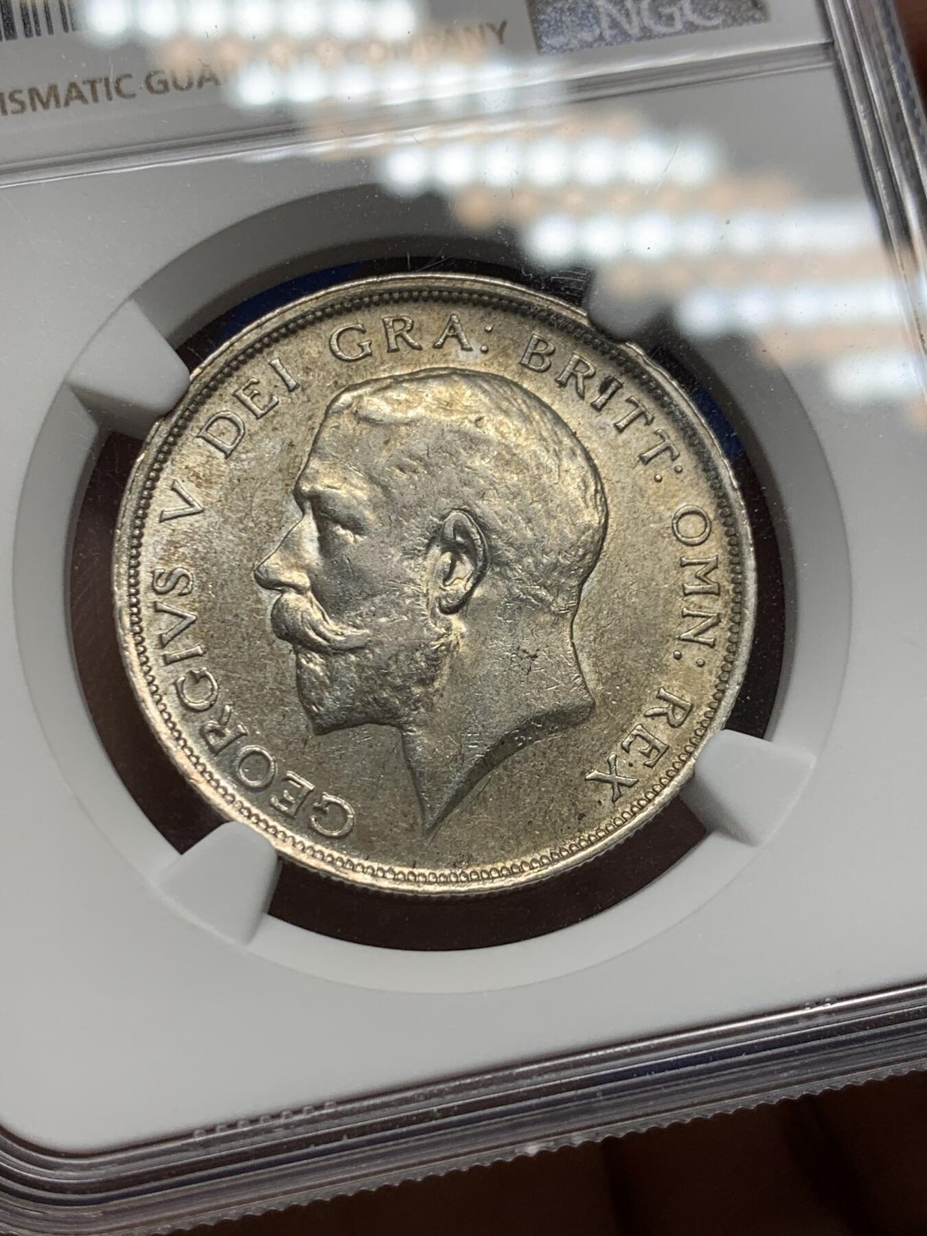 《竞宝斋》第361场 周日，周一  2场连拍 （全场包邮） NGC AU58 英国1915乔五高银半克朗银币