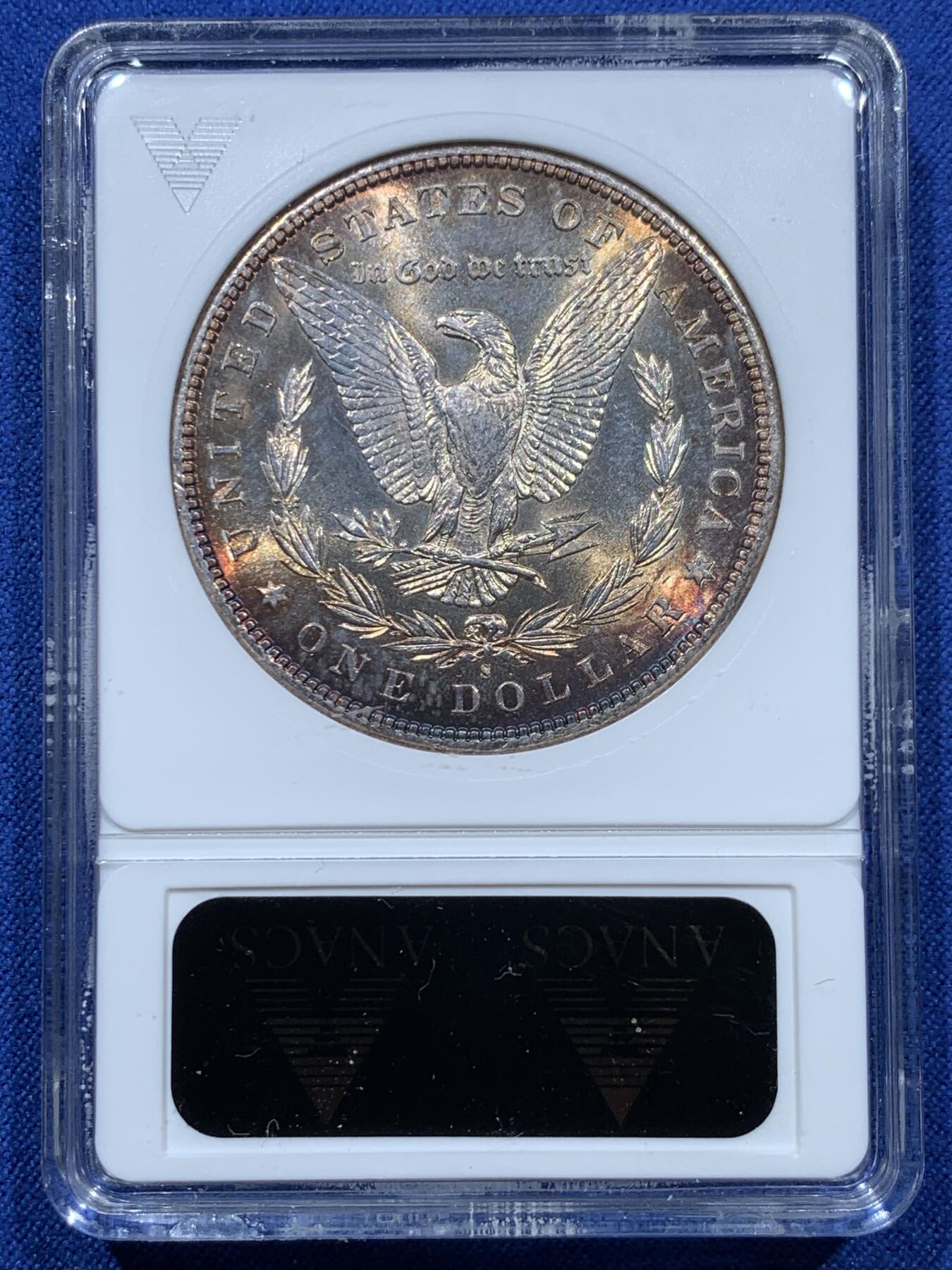 《竞宝斋》第361场 周日，周一  2场连拍 （全场包邮） ANACS MS64 美国 1881-S 摩根 OH 鹰面环状鲜红包浆 赏心悦目