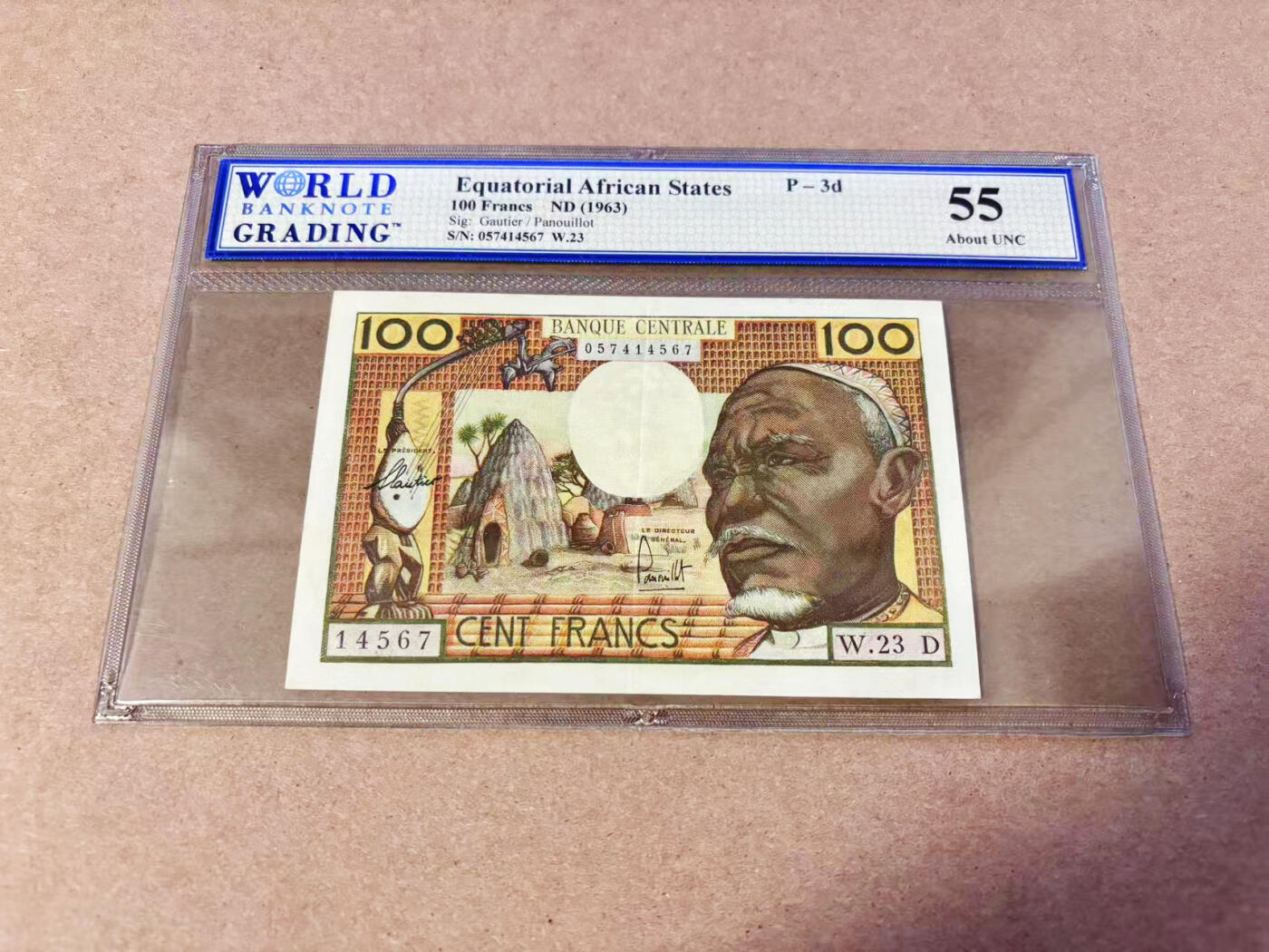 【Blue Auction】世界纸币精拍第630期【精】——Level 16顶级店铺/信誉和品质保障/用心服务💫 赤道非洲 1963年100法郎 WBG55 严评 设计精美法属风