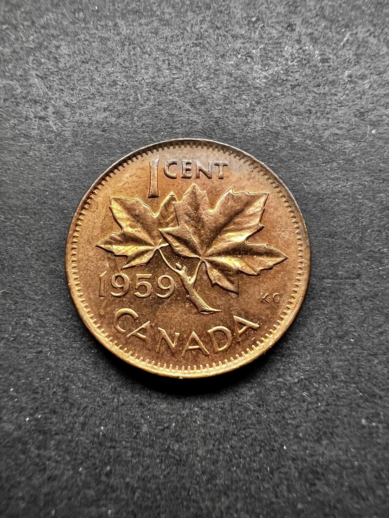 聚福钱庄★世界钱币第五期 无佣金 可寄存 欢迎参拍 加拿大1959年1分铜币 全新