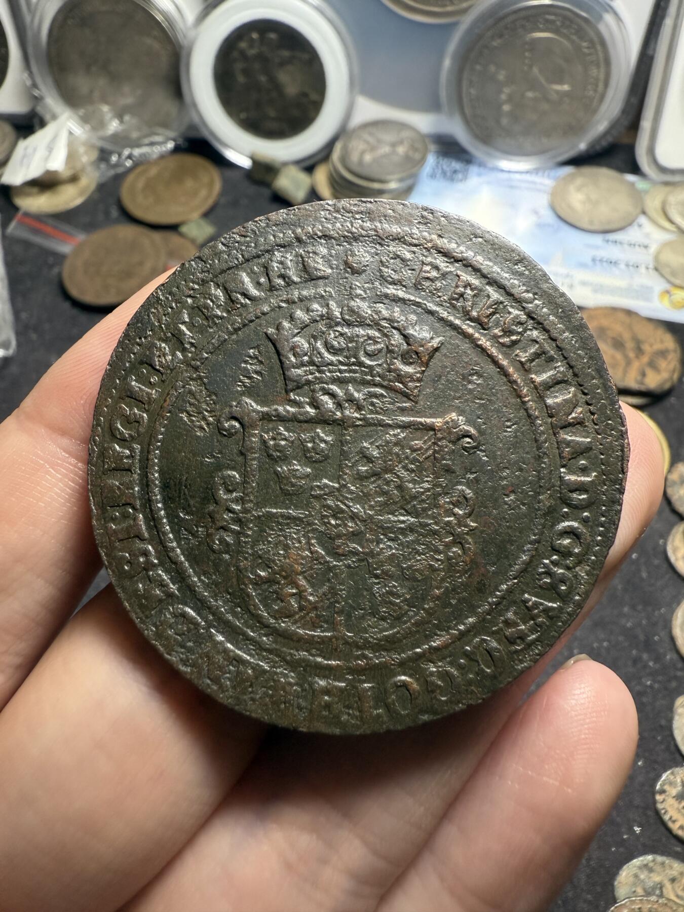 南宋泉阁俄币 外币 国币 专场第七期 瑞典 萨瓦王朝 1638年(罗马数字MDCXXXVIII) 克里斯蒂娜女王1欧尔大铜币 难得好品 少见