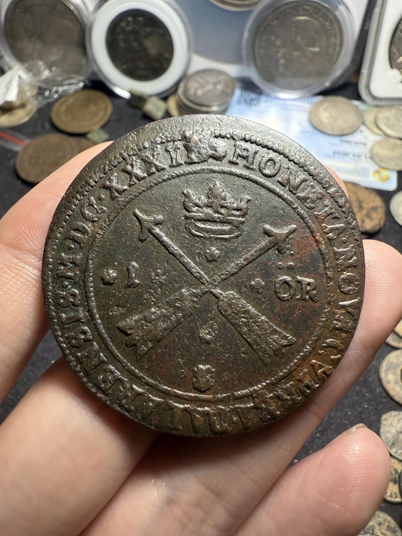 南宋泉阁俄币 外币 国币 专场第七期 瑞典 萨瓦王朝 1638年(罗马数字MDCXXXVIII) 克里斯蒂娜女王1欧尔大铜币 难得好品 少见