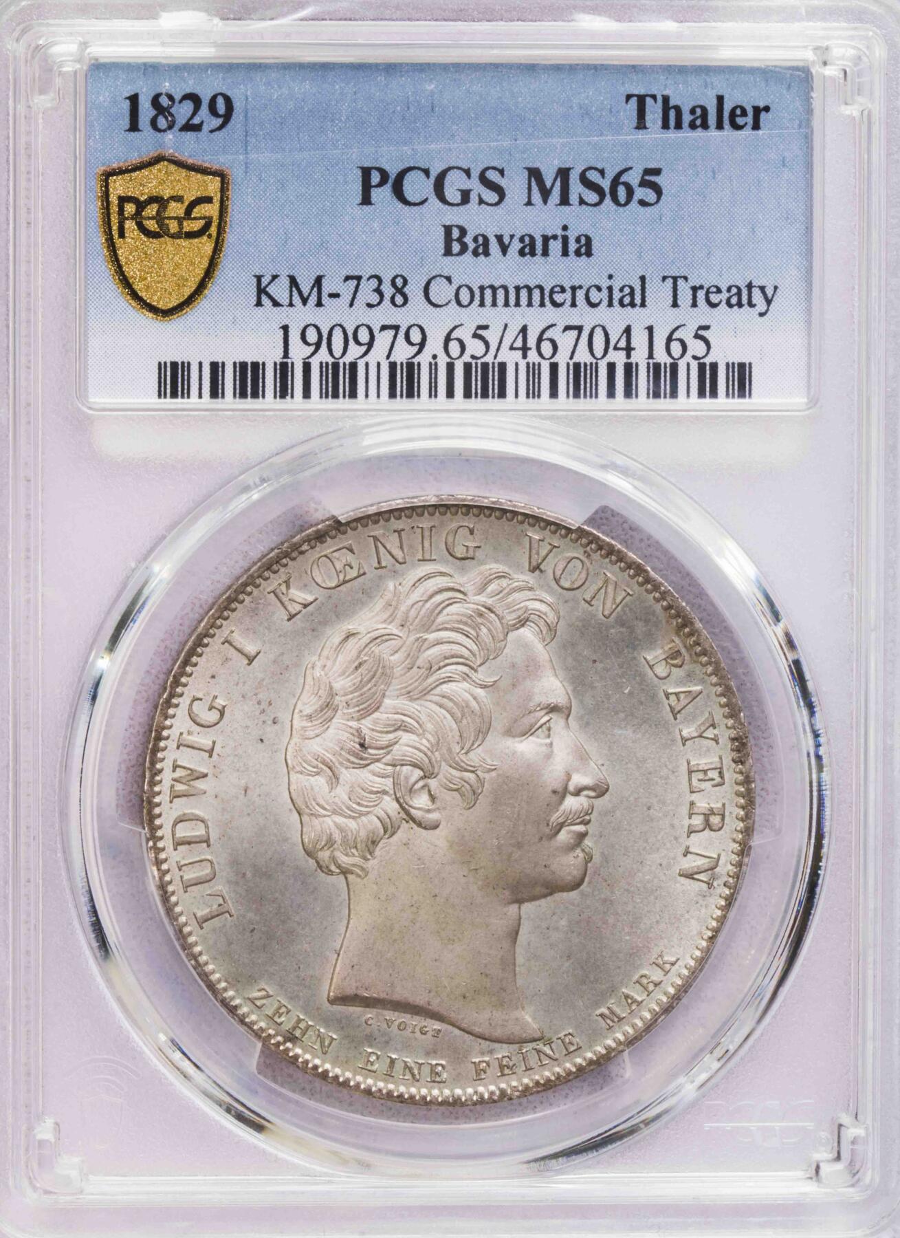 PCGS-MS65 1829巴伐利亚贸易条约历史泰勒