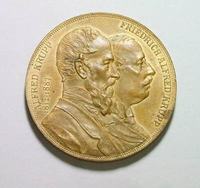 【艺术】德国艺术大章1892年 克虏伯军火商父子及雕像高浮雕大镀金章 42MM    - 【艺术】德国艺术大章1892年 克虏伯军火商父子及雕像高浮雕大镀金章 42MM   