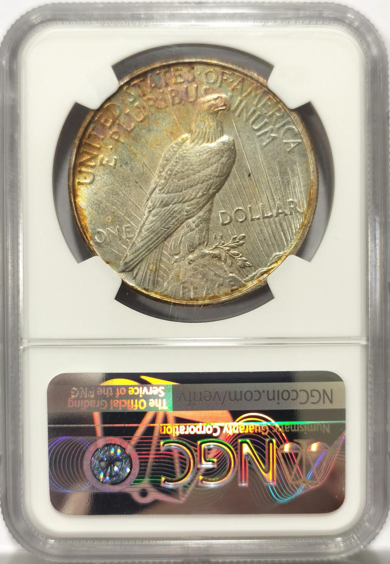 博洋堂世界钱币拍卖第114期（全场包邮） NGC UNC92 美国1924年和平一美元，五彩包浆