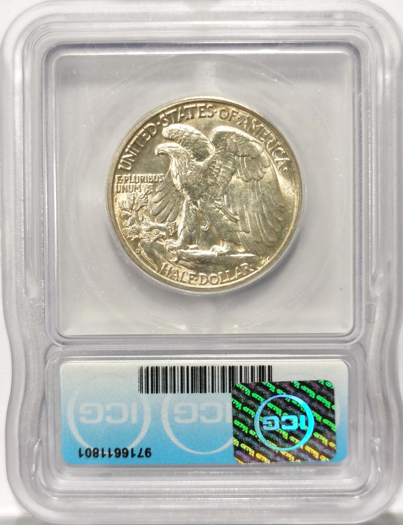 博洋堂世界钱币拍卖第114期（全场包邮） 美国1943年行走女神半美元银币ICG-MS63，原汁原味老包浆，包浆醇厚，状态极佳。