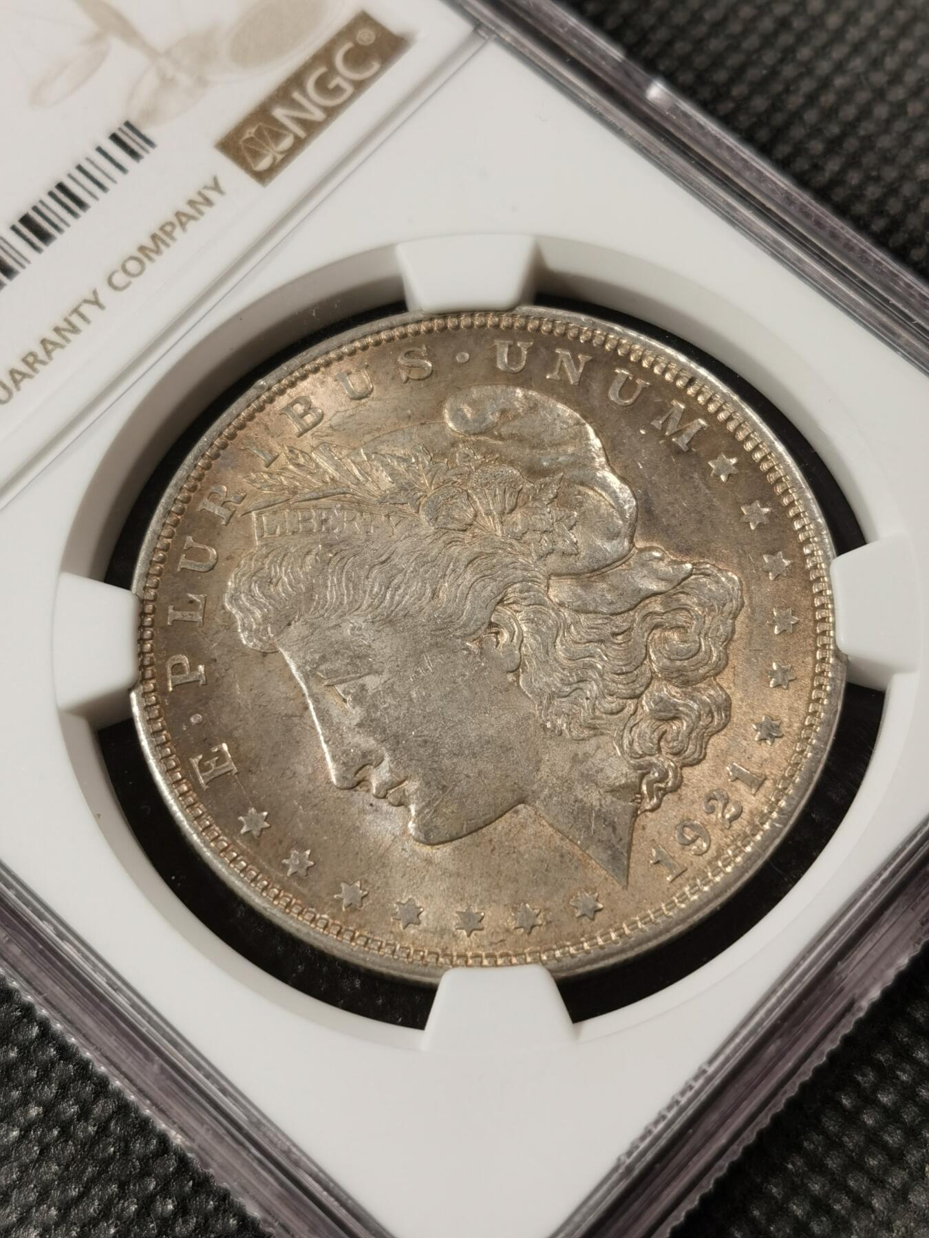 甄臻铺-世界钱币拍卖（第8期）新铺开张，欢迎捧场 NGC-MS62 1921年美国摩根P版，厚重黄油包浆