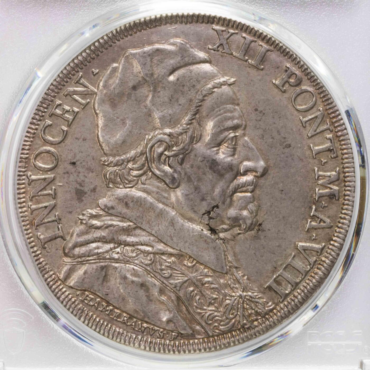 PCGS-AU55 1699教皇国宗教皮阿斯特大银币 少见品种