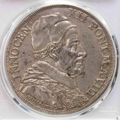 PCGS-AU55 1699教皇国宗教皮阿斯特大银币 少见品种 - PCGS-AU55 1699教皇国宗教皮阿斯特大银币 少见品种