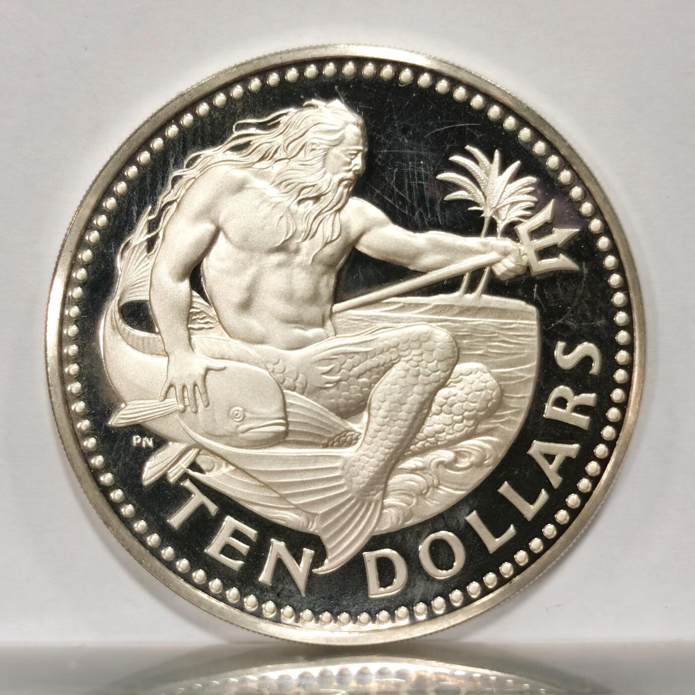 博洋堂世界钱币拍卖第114期（全场包邮） 巴巴多斯1973年精制海王10元银币 925银 原光