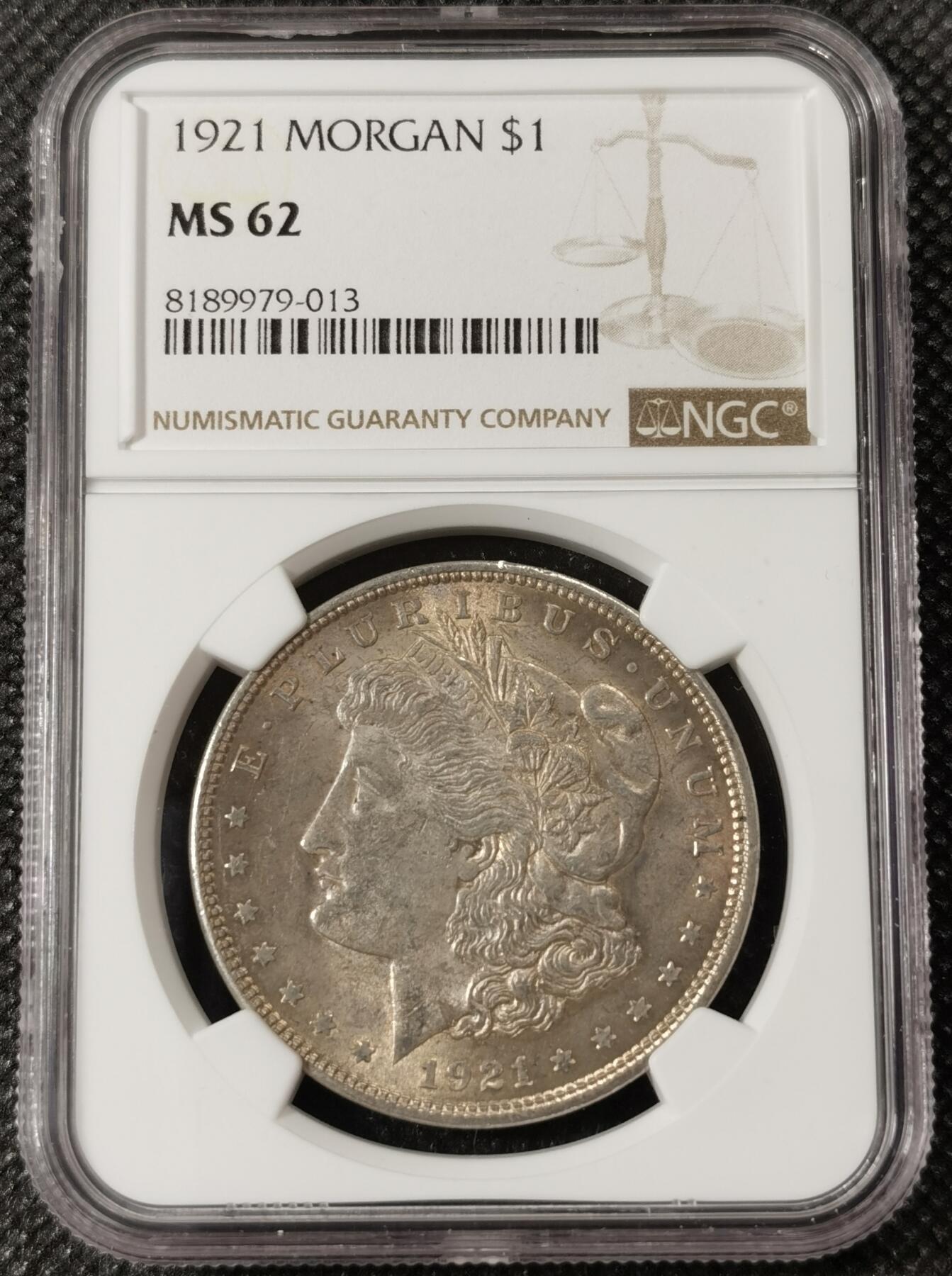 甄臻铺-世界钱币拍卖（第8期）新铺开张，欢迎捧场 NGC-MS62 1921年美国摩根P版，厚重黄油包浆