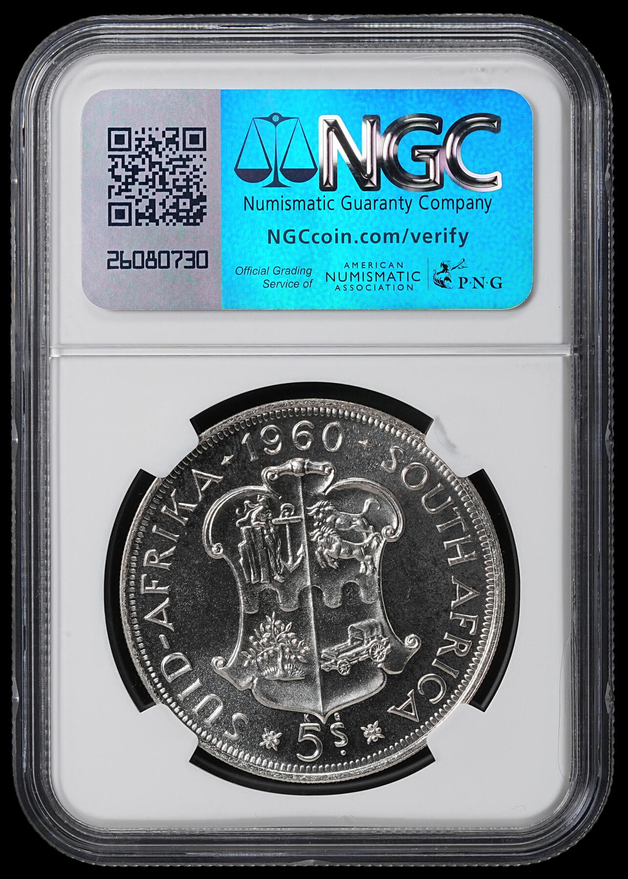 修遠堂世界钱币第六十一期 NGC PF67 1960年南非5先令精制银币 纪念南非联邦50周年 仅铸造3360枚  2013年SBP同分成交价211美金
