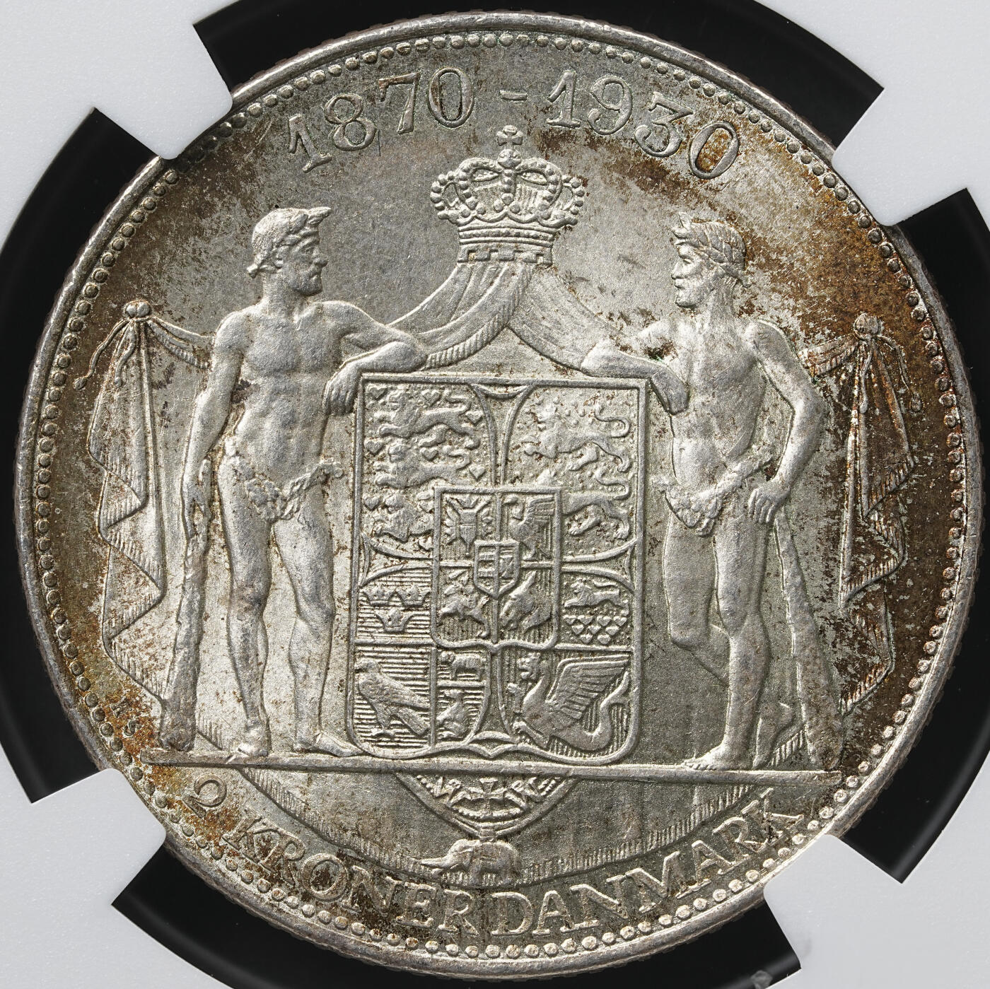 修遠堂世界钱币第六十一期 NGC MS65 1930年丹麦国王60大寿纪念2克朗银币