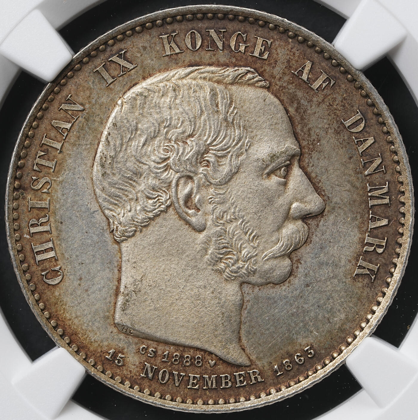 修遠堂世界钱币第六十一期 NGC MS62 1888年丹麦国王登基25周年纪念2克朗银币