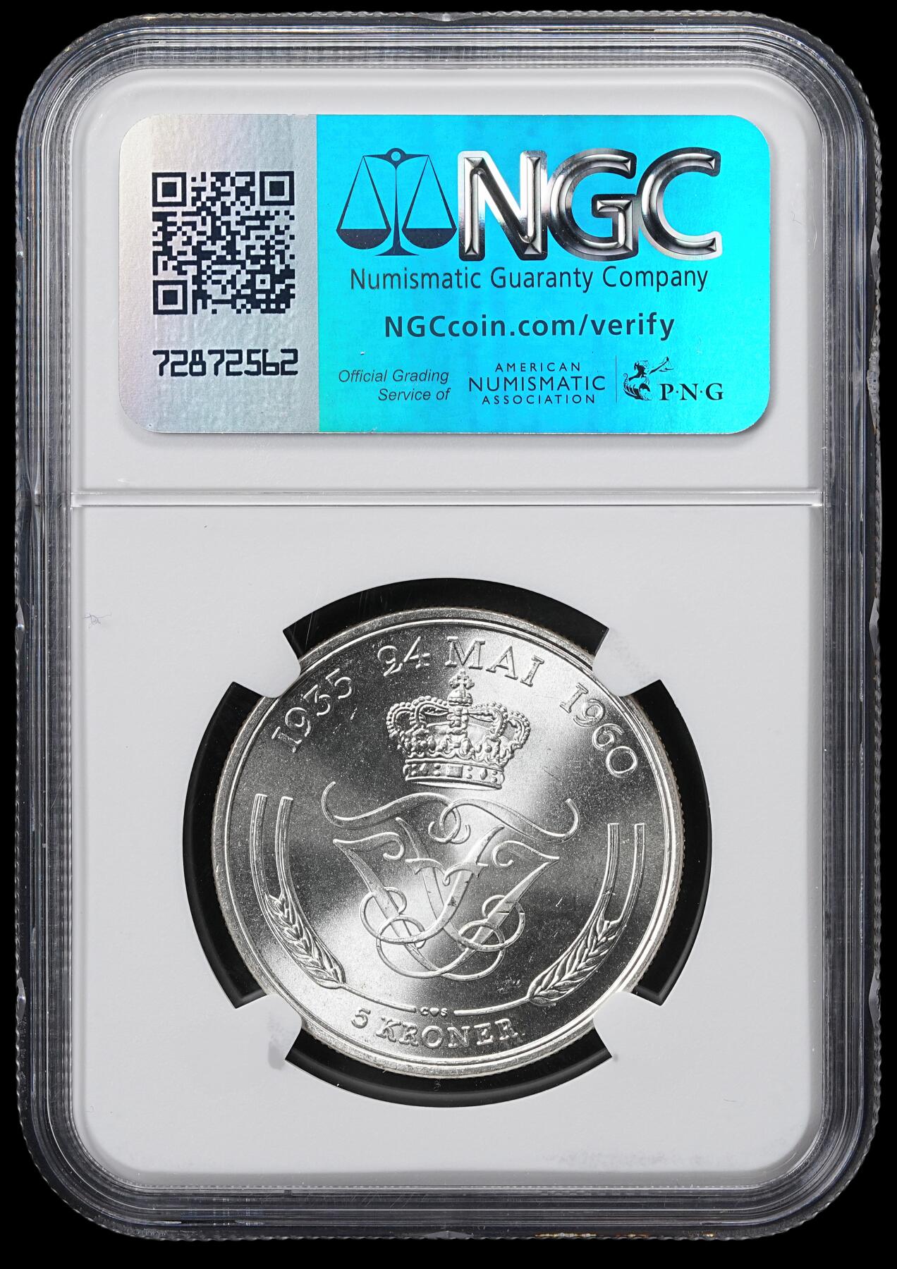 修遠堂世界钱币第六十一期 NGC MS65 1960年丹麦国王银婚纪念5克朗银币