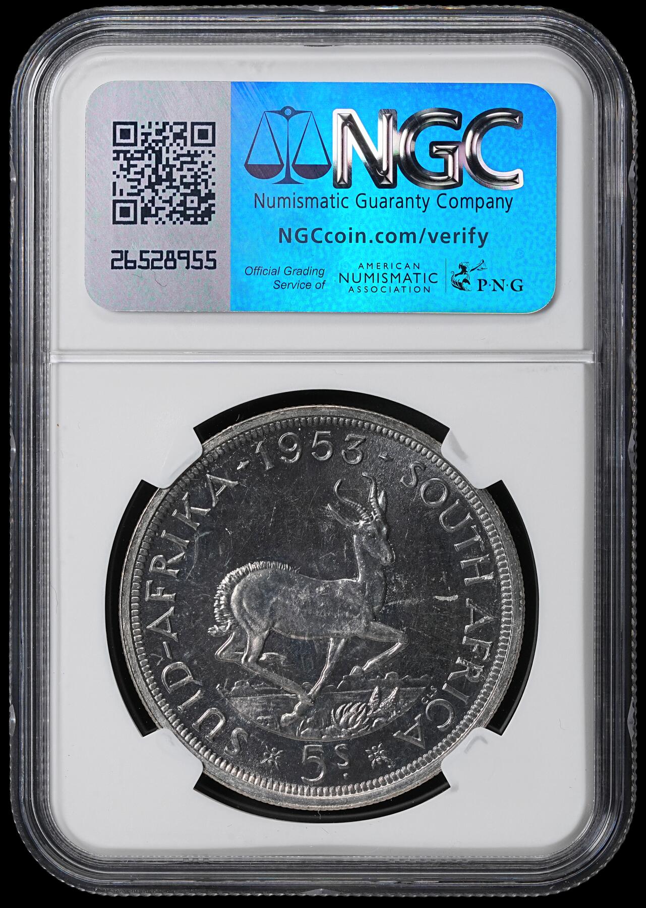 修遠堂世界钱币第六十一期 NGC PF65 1953年南非5先令精制大银币 仅铸造5000枚