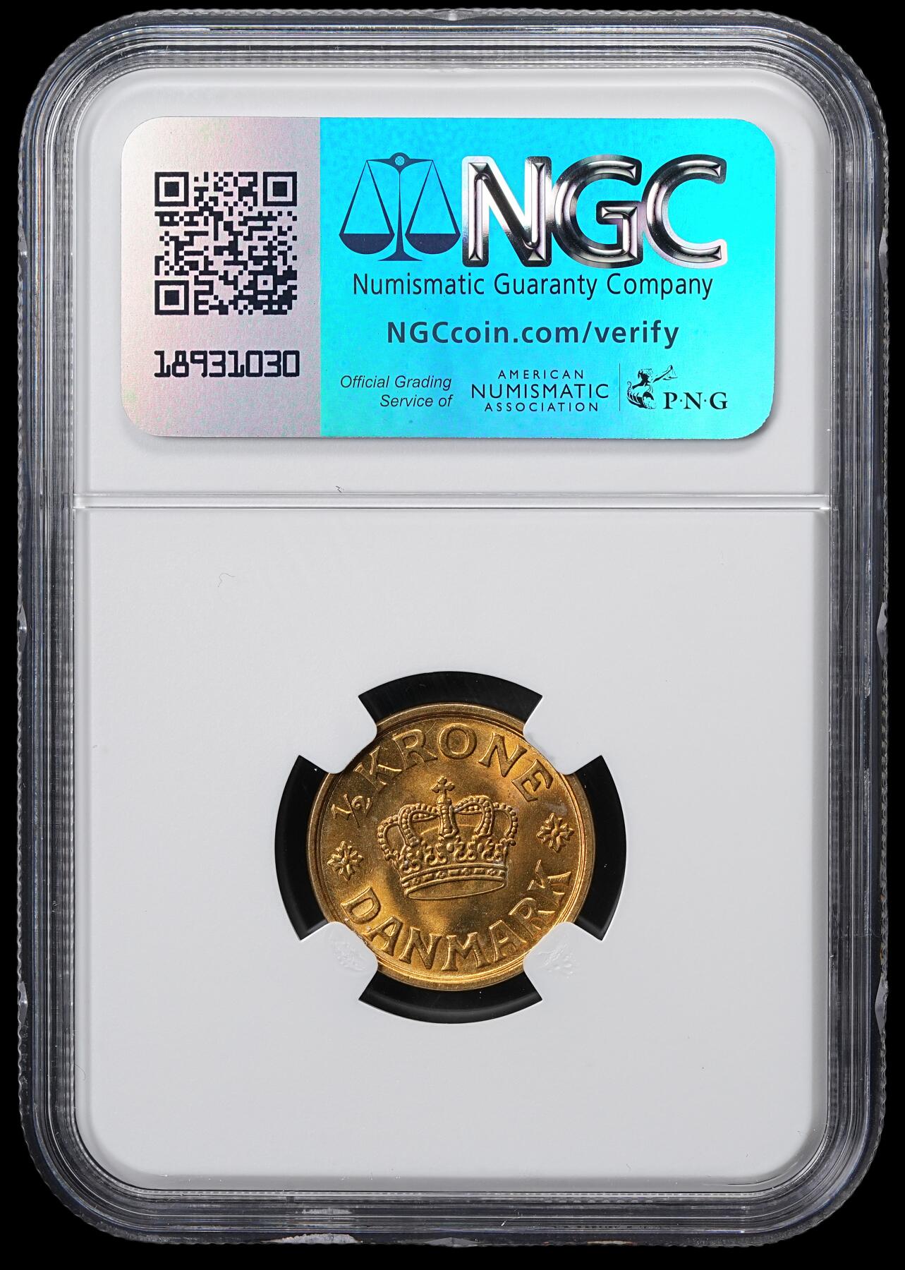 修遠堂世界钱币第六十一期 NGC MS65 1940年丹麦皇冠1/2克朗铜币