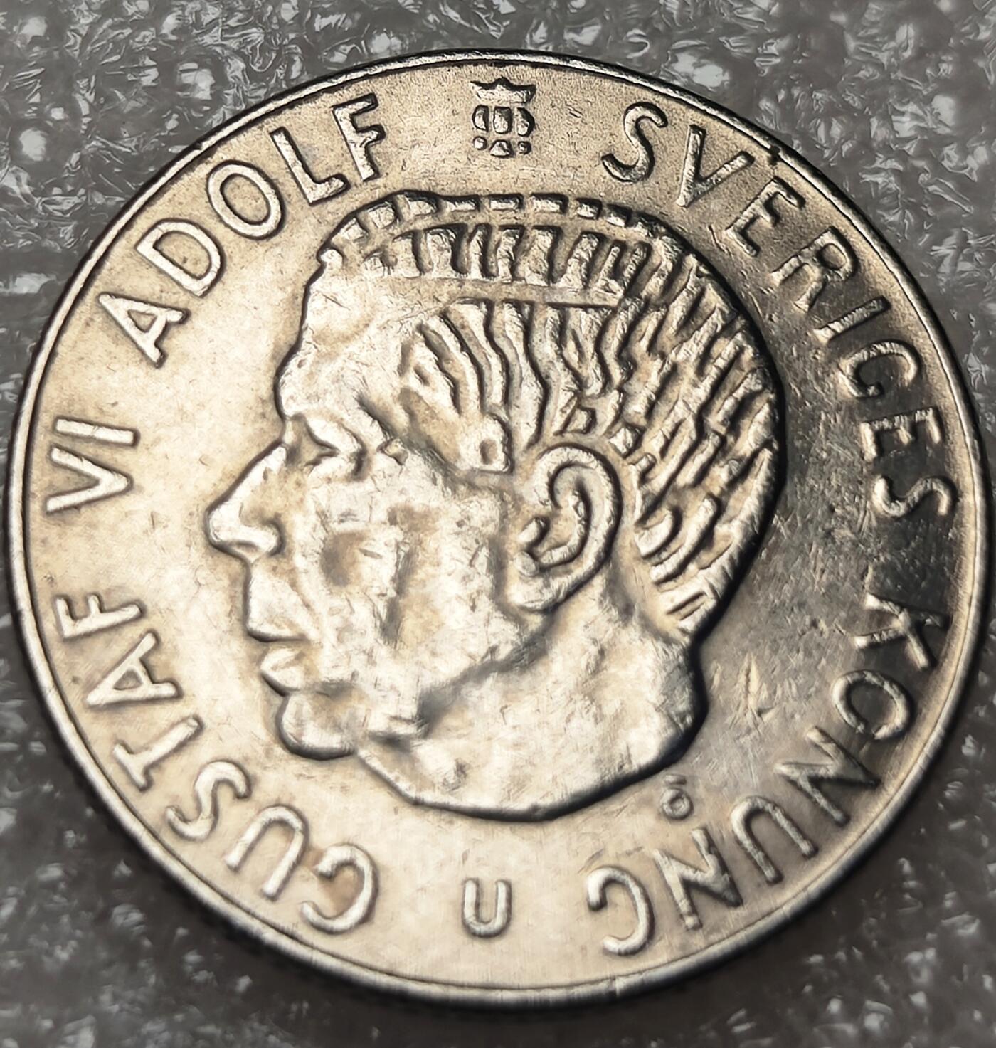 泉币菌-第8场-中外散币乐园 瑞典1972年1克朗镍币 古斯塔夫六世 25mm