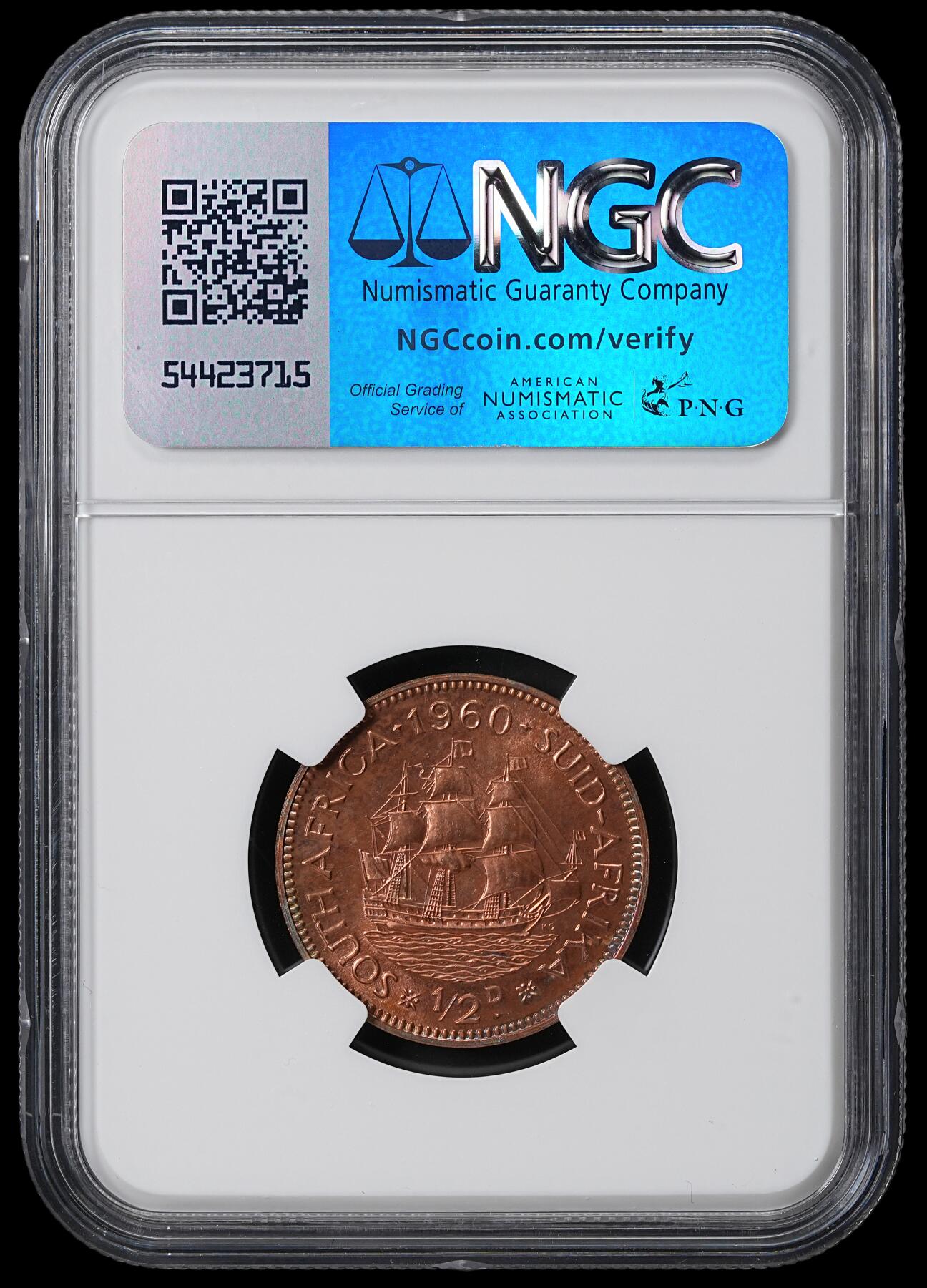 修遠堂世界钱币第六十一期 NGC PF65RB 1960年南非1/2便士精制铜币 仅铸造3360枚